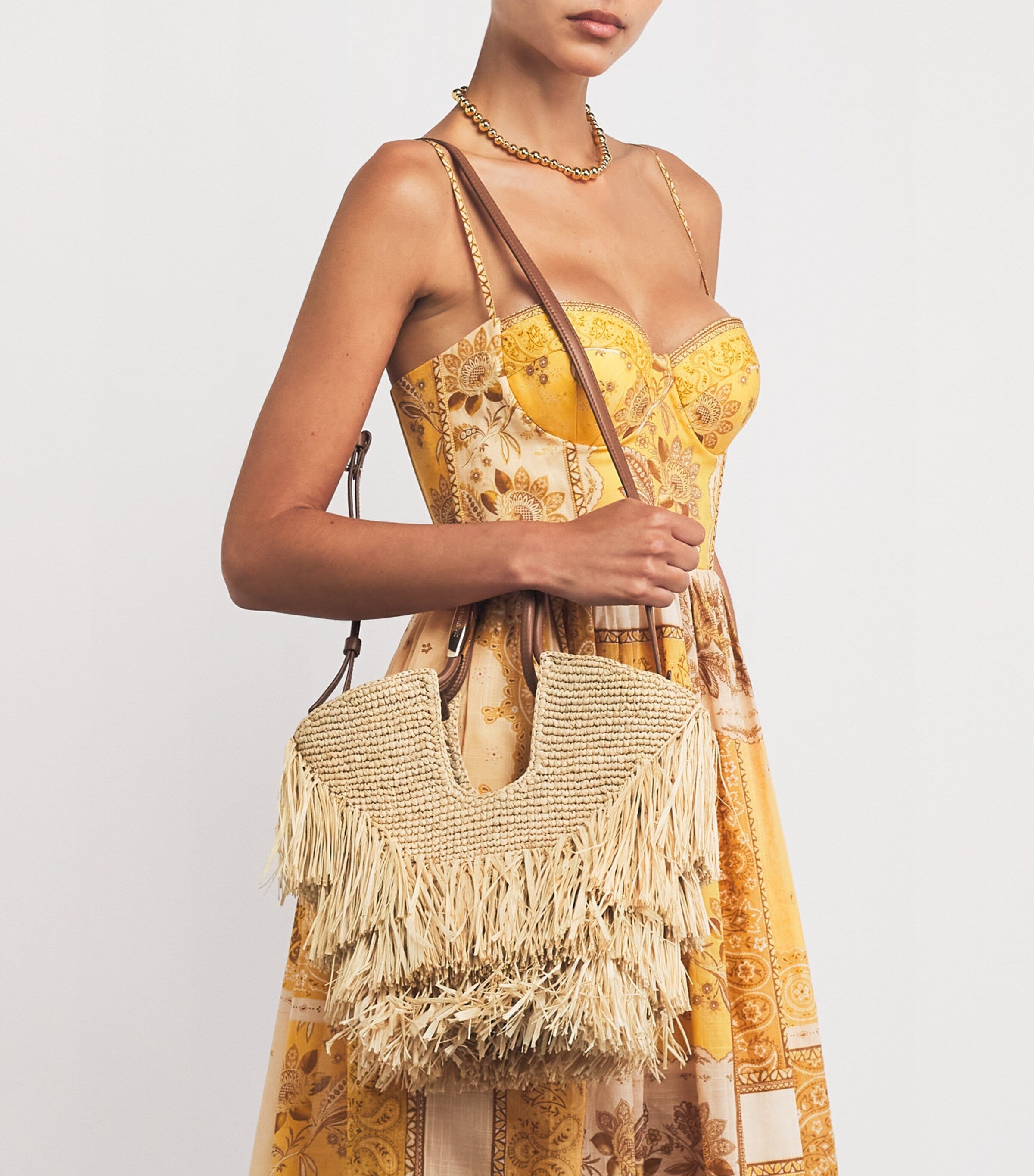 Zimmermann Beige Small Raffia Fringe Tote Bag