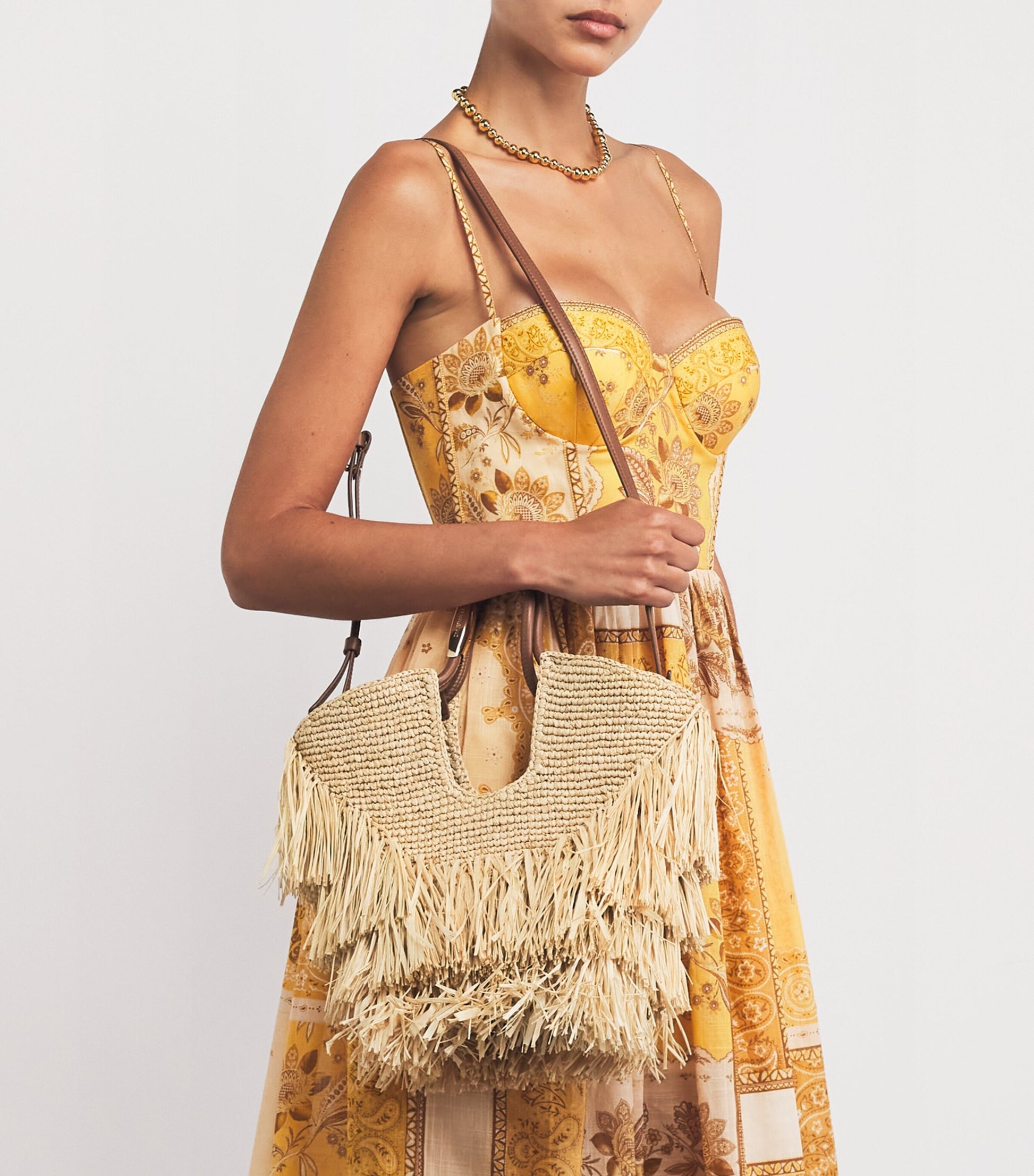 Zimmermann Beige Small Raffia Fringe Tote Bag