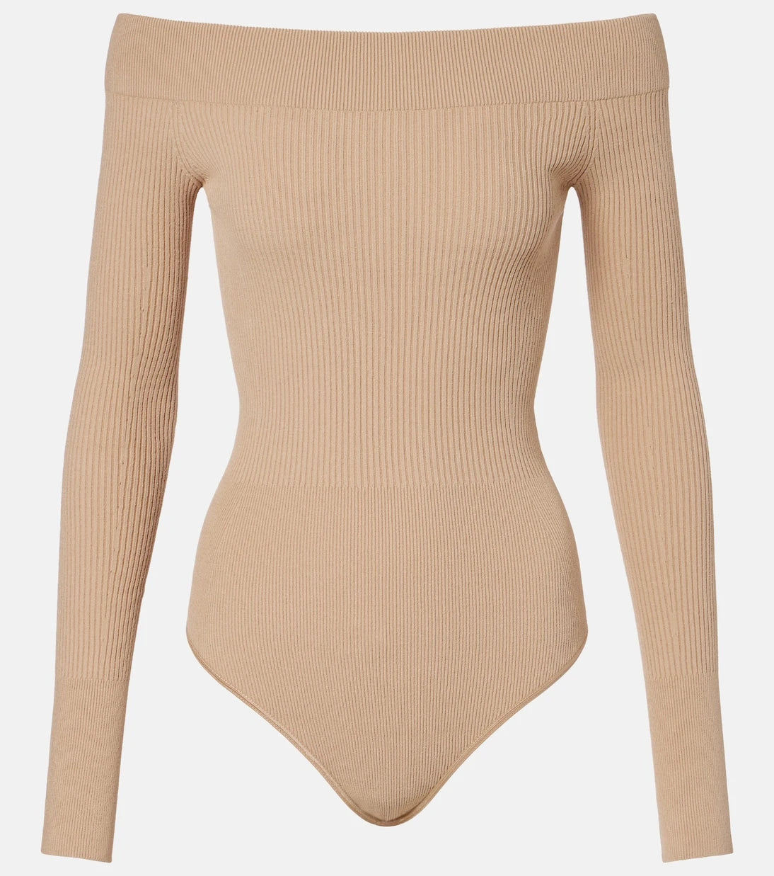 Alaïa - Ribbed-knit off-shoulder bodysuit