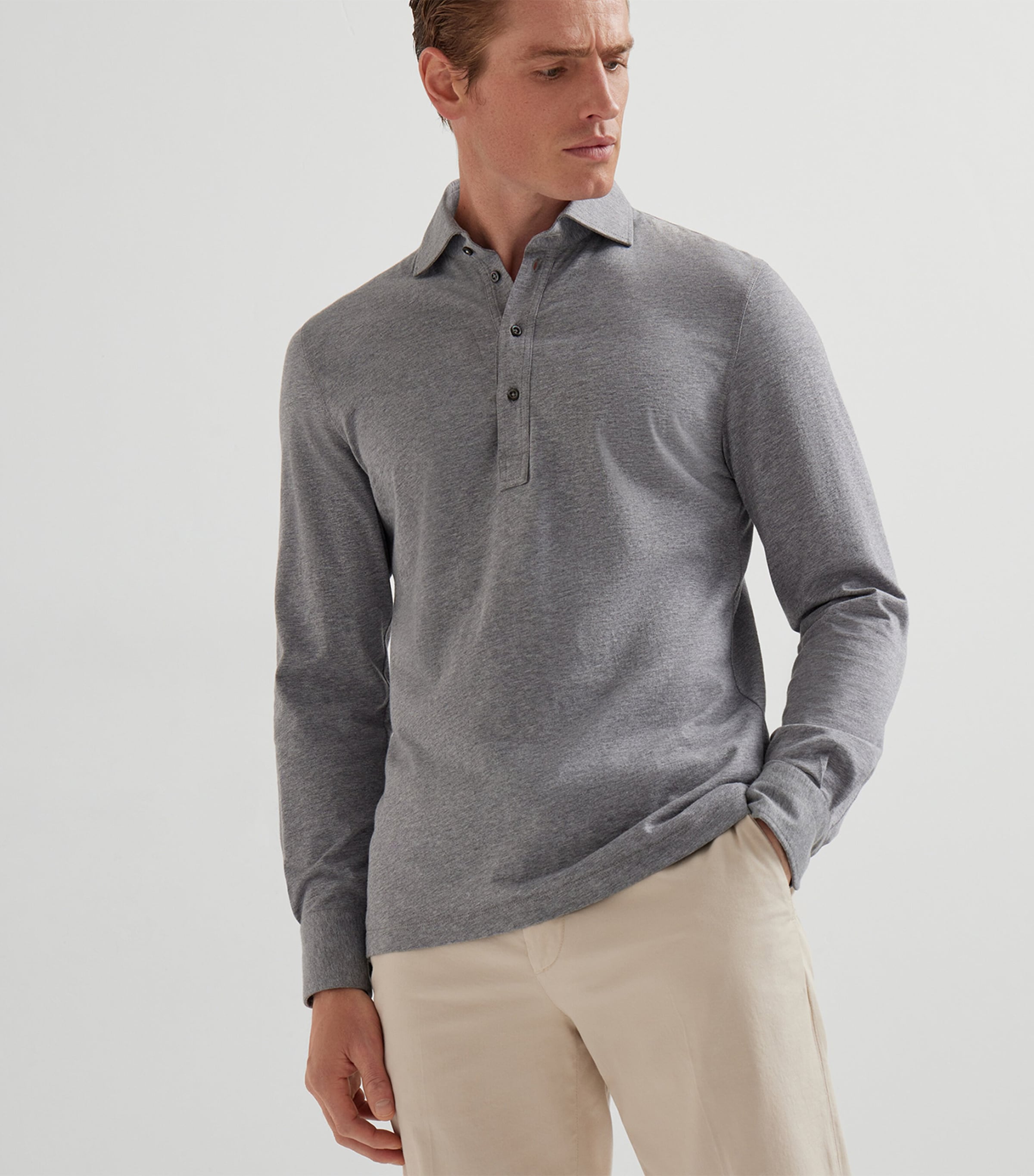 Cotton Long-Sleeve Polo Shirt