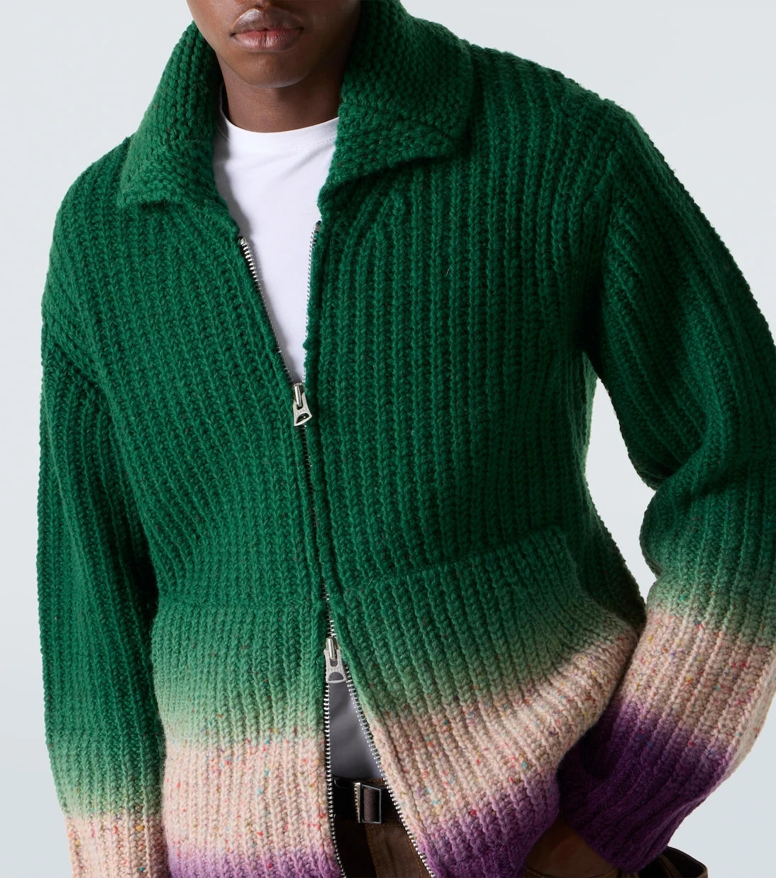 Sacai - سترة صوفية محبوكة مضلعة بسحاب