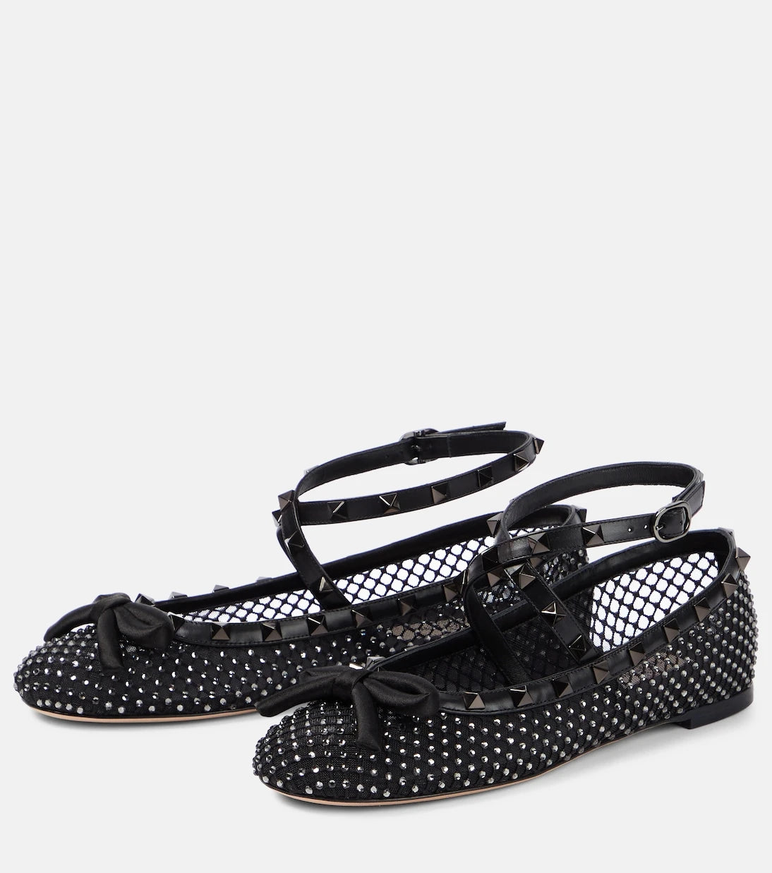 Valentino Garavani - Rockstud embellished mesh ballet flats