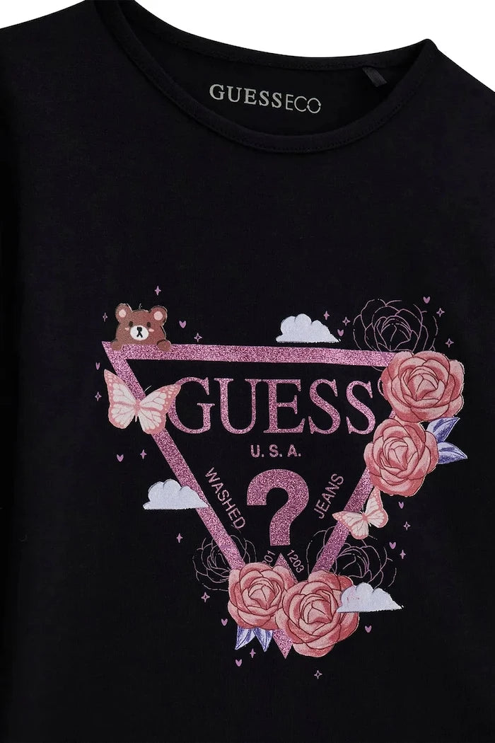 Guess çocuklar için pamuk ve elastan uzun kollu bluz
