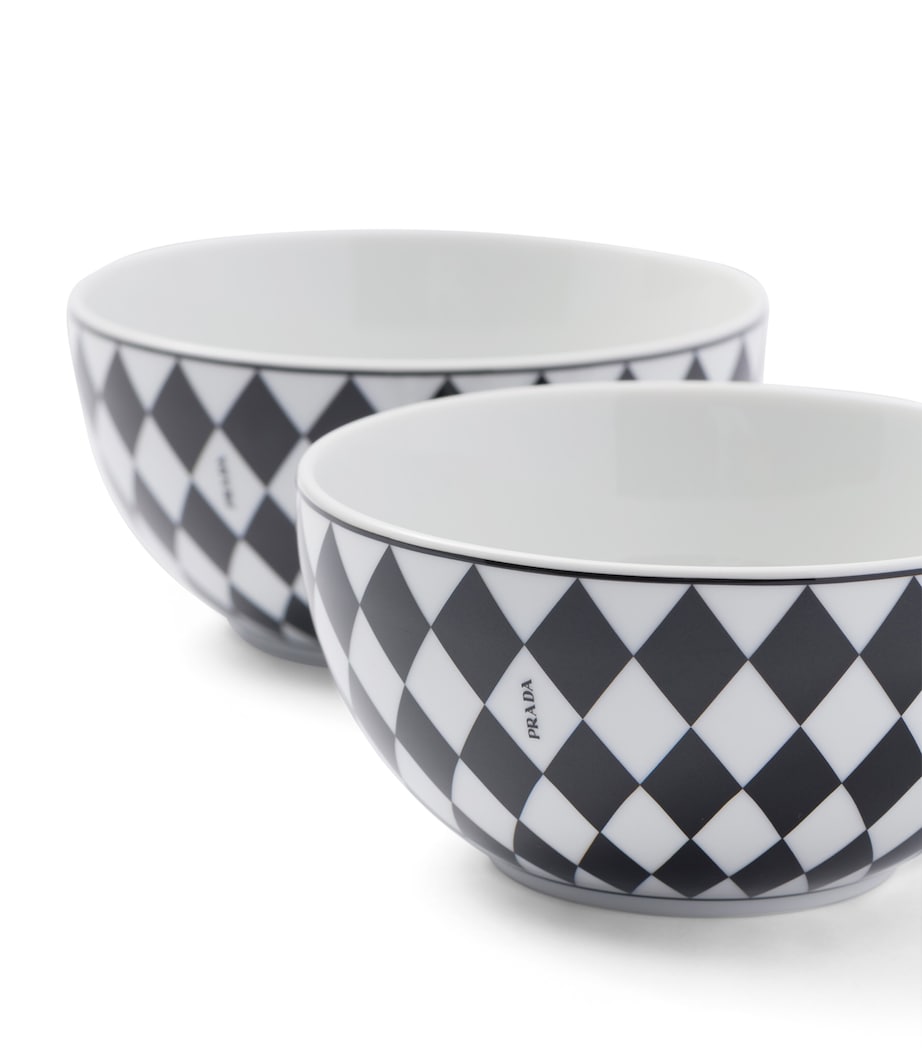 Set of 2 Porcelain Chequerboard Cereal Bowls (12cm)