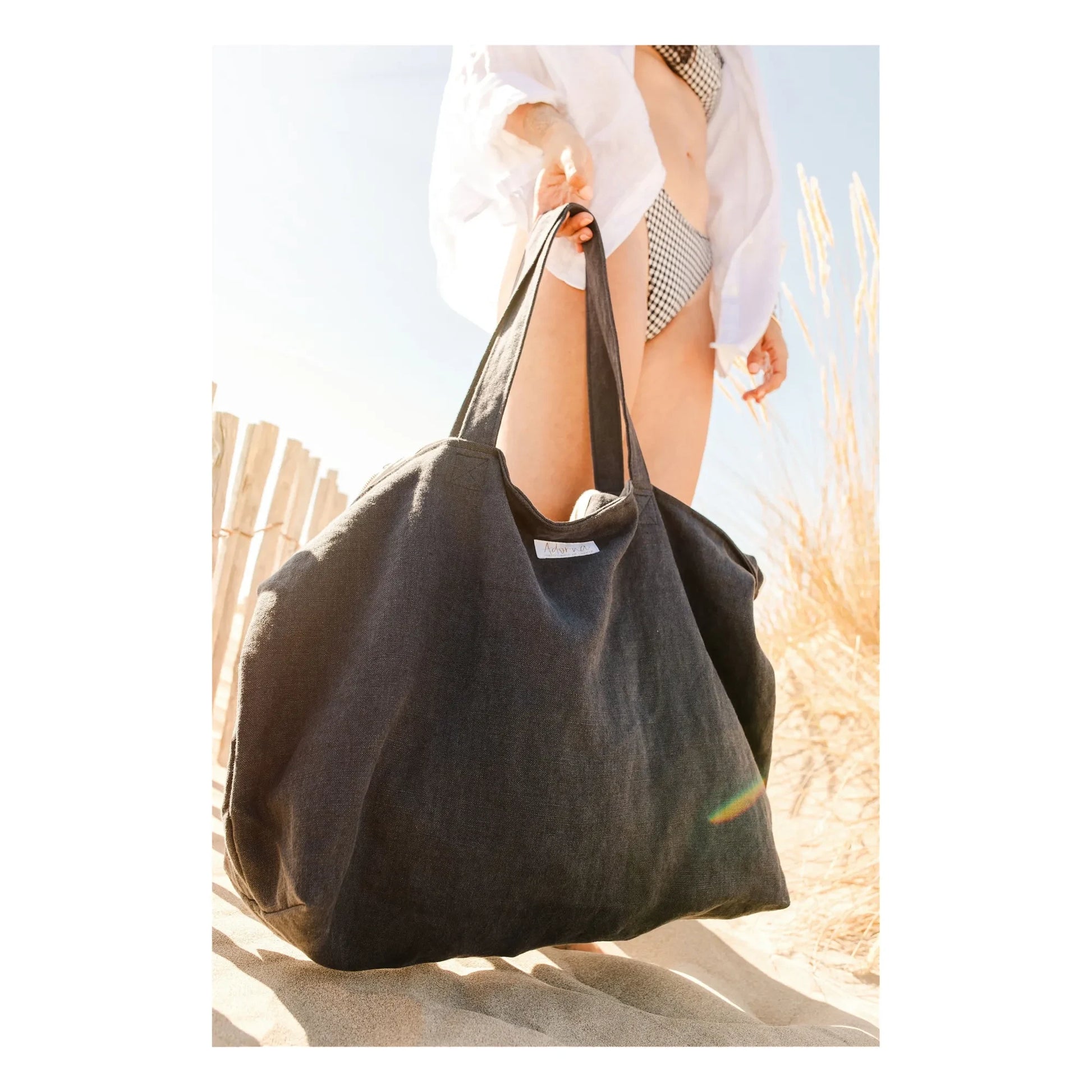 Adorna - Caroline Linen Weekend Bag | Navy blue