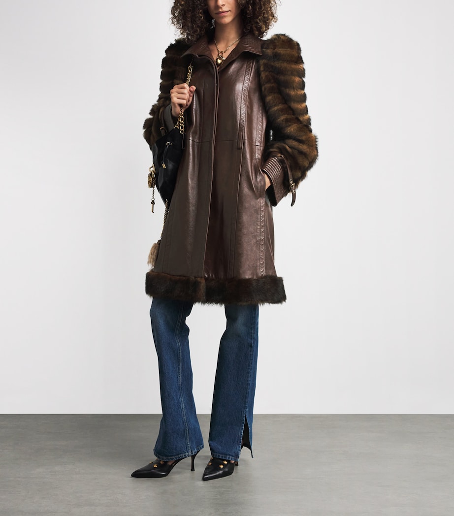 Chloé Brown Leather Fur-Trim Coat