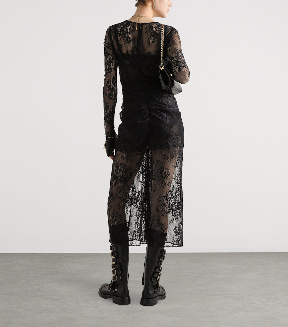 Dolce & Gabbana Multi Lace Gathered Midi Dress