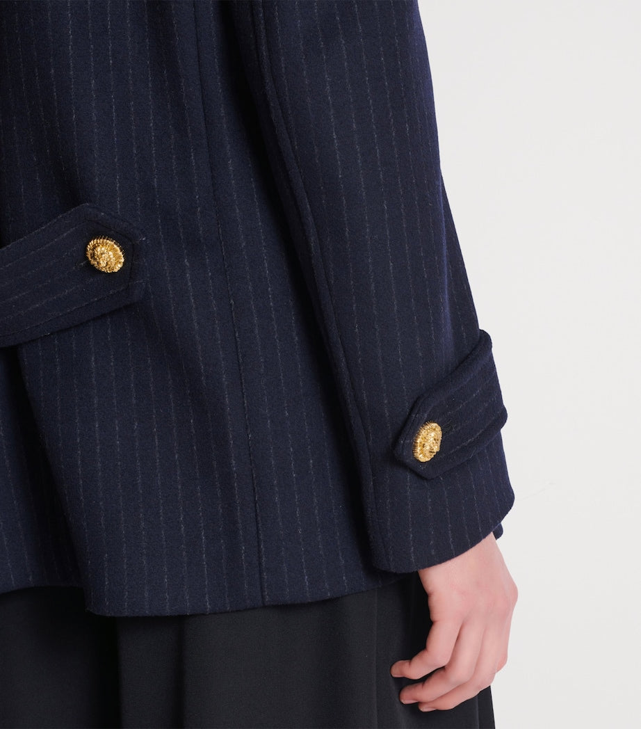 Balmain Merino Wool-Blend Stripe Pea Coat