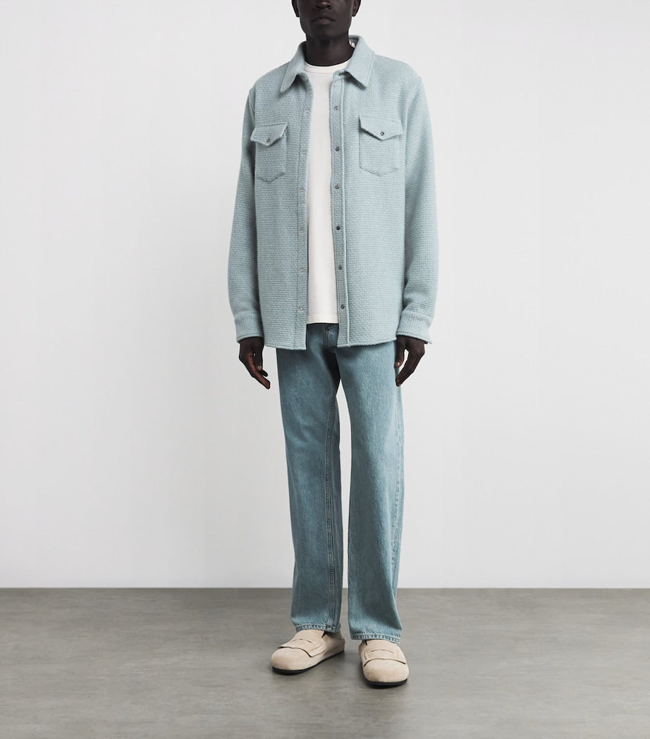 Blue Cashmere Waffle-Knit Overshirt