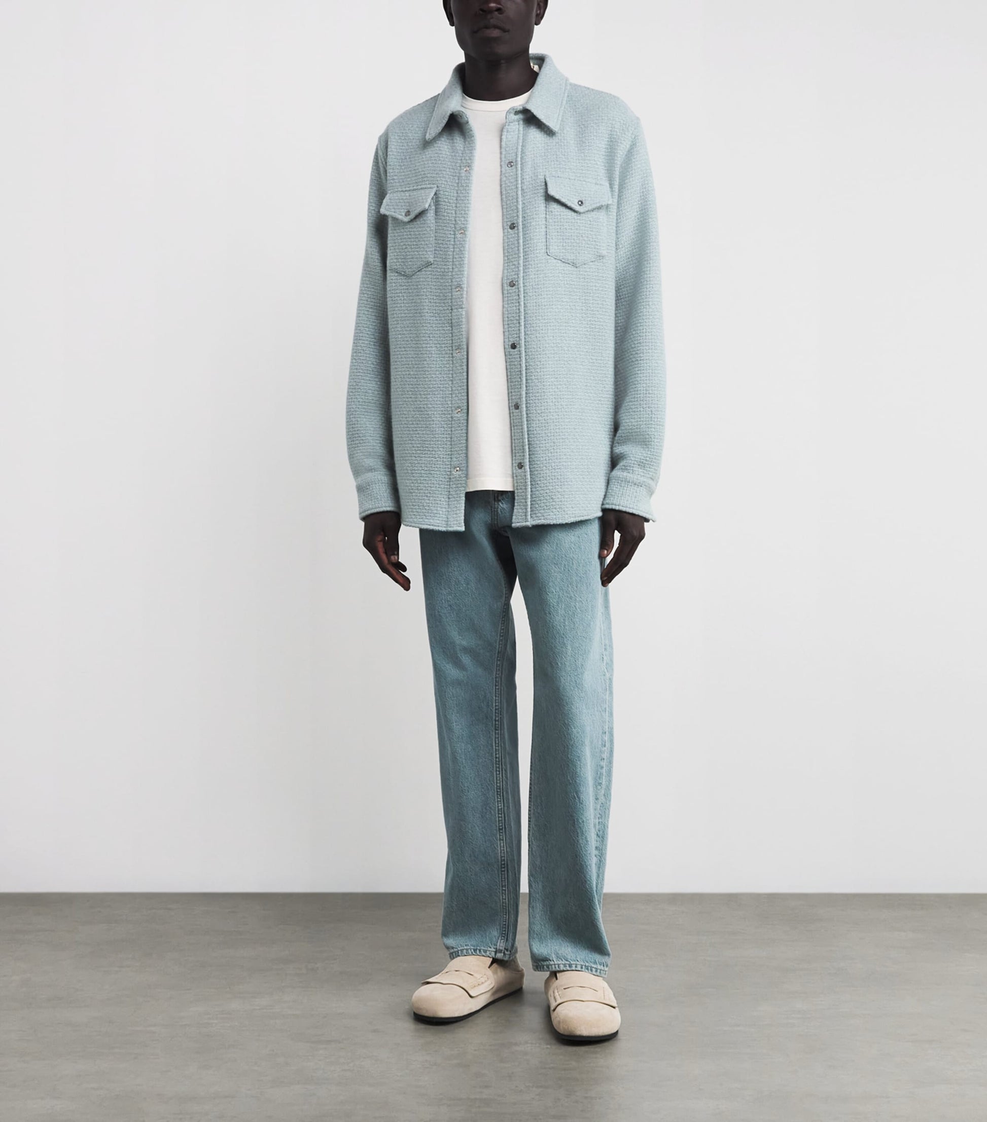 Blue Cashmere Waffle-Knit Overshirt