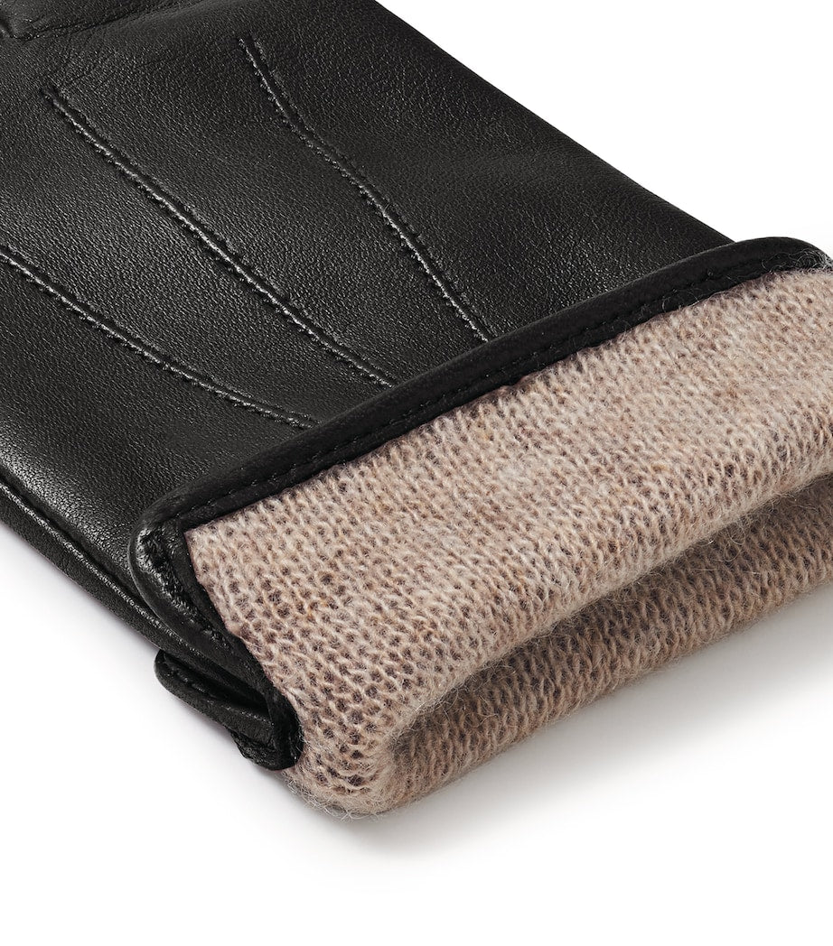 Aspinal Of London Black Women's Cashmere-Wool-Lined Leather Gloves (Small)