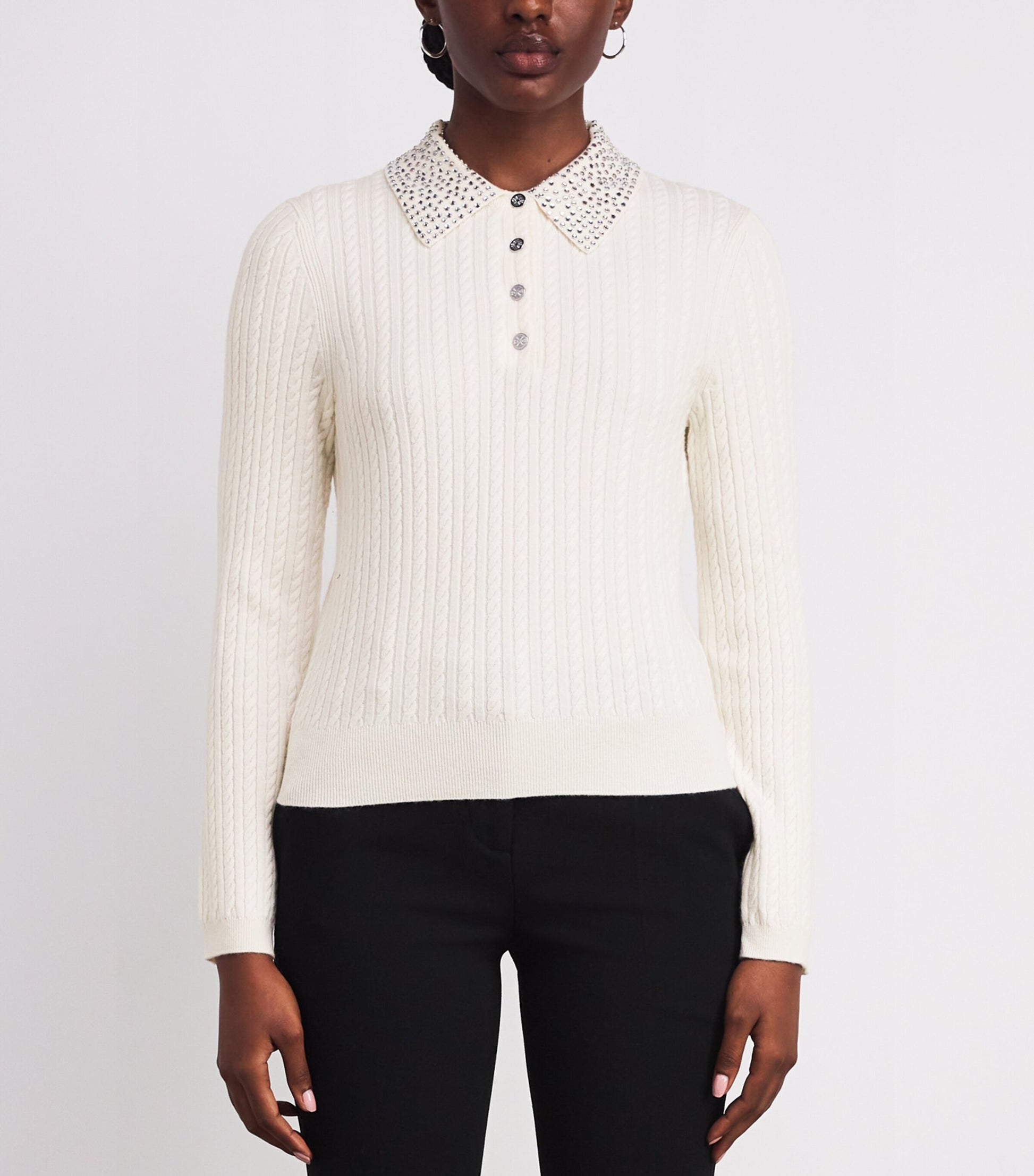 Maje White Wool Embellished Cardigan