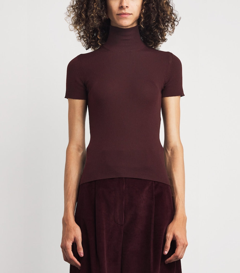 Red Wool Short-Sleeve Sweater