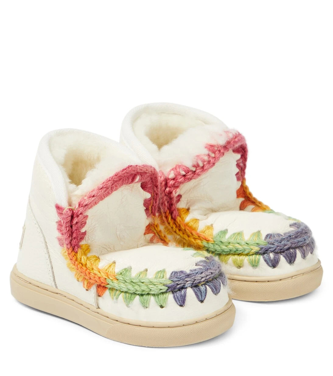 Mou Kids - Crochet-trimmed leather sneakers