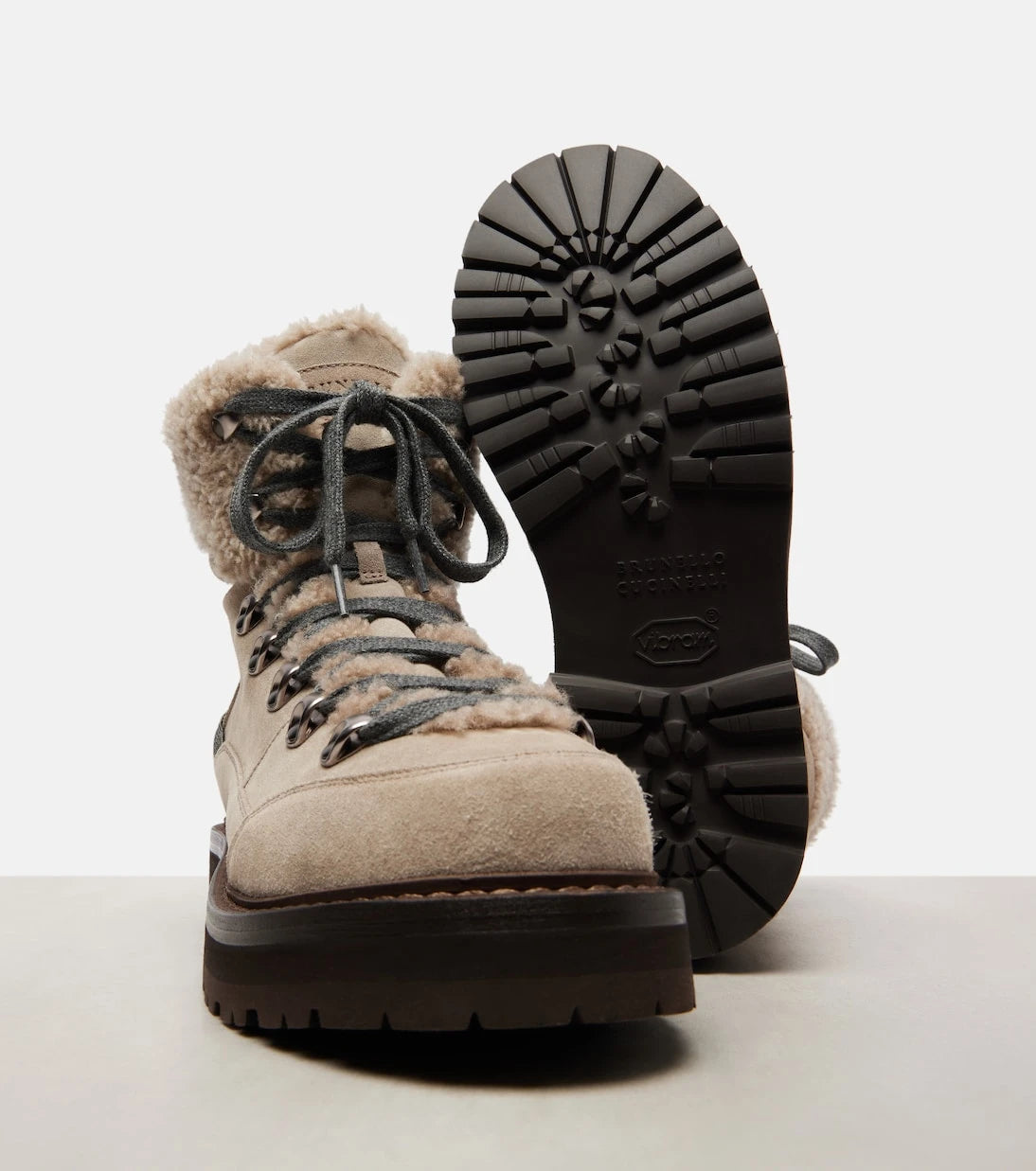 Brunello Cucinelli - Shearling-trimmed suede lace-up boots