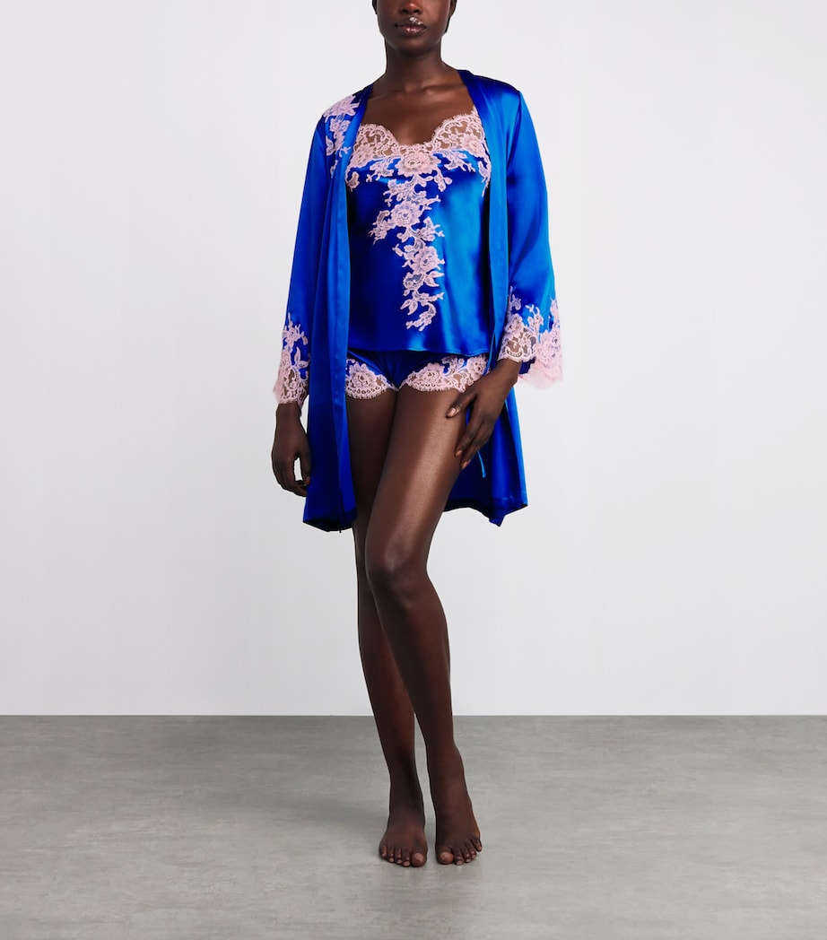 Blue Silk Lace-Trim Bénédicte Short Robe
