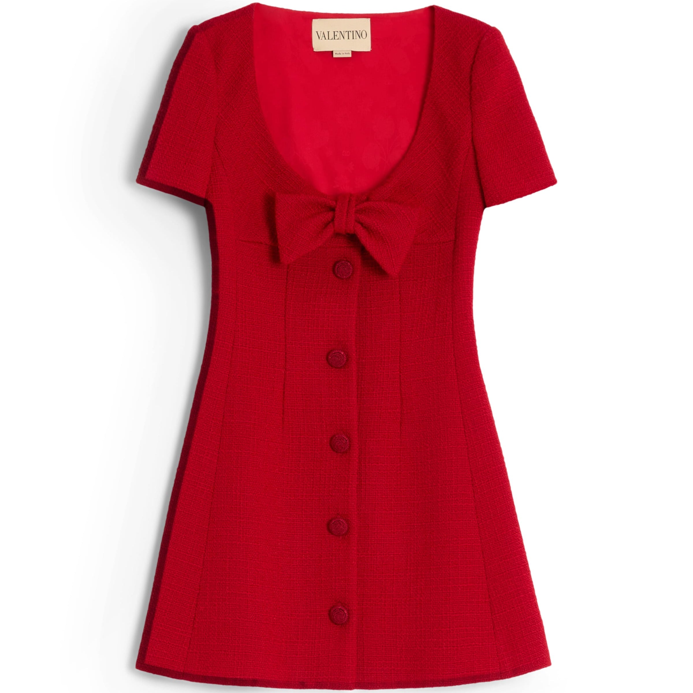Valentino Red Virgin Wool Bow-Detail Mini Dress