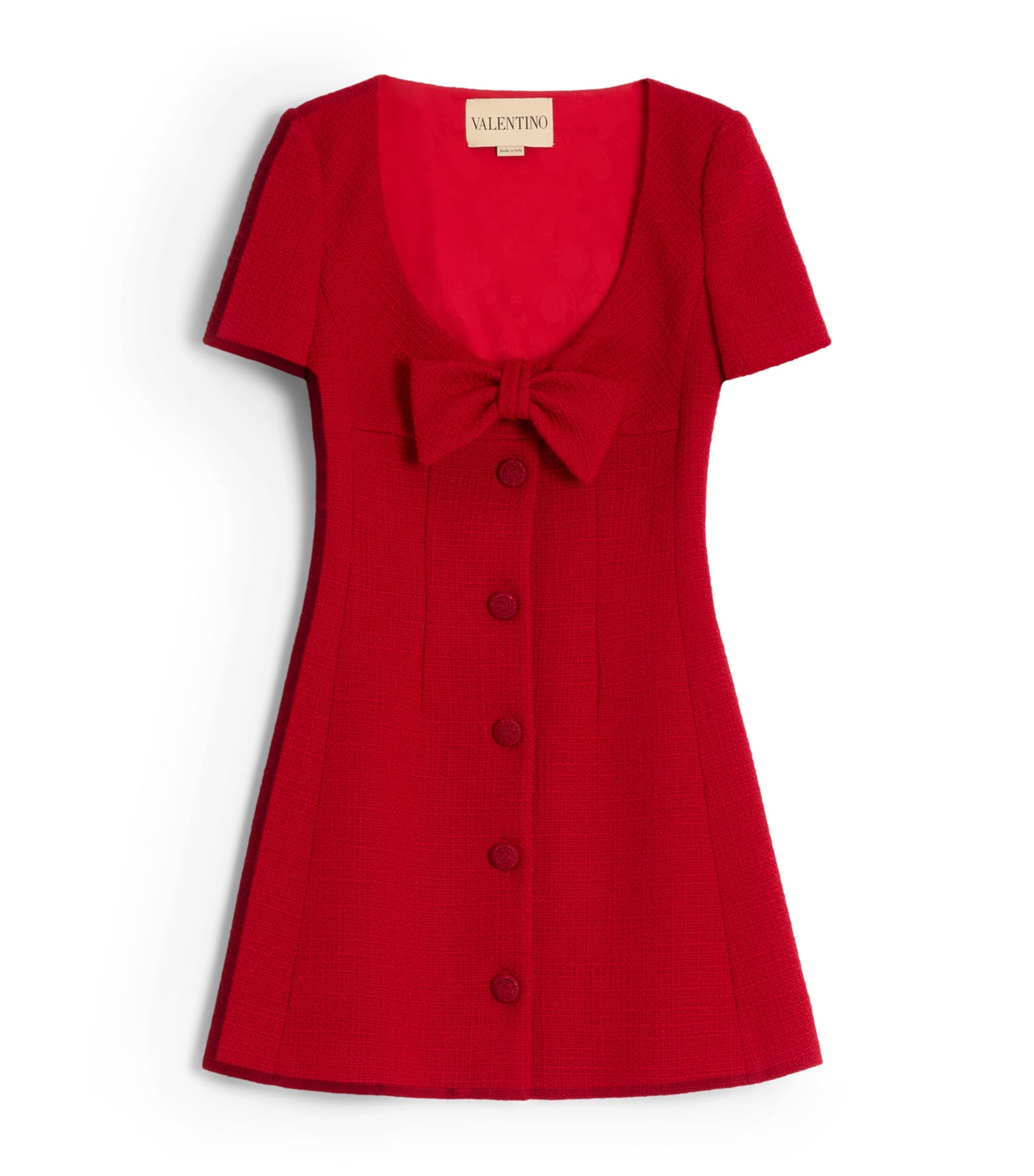 Valentino Red Virgin Wool Bow-Detail Mini Dress
