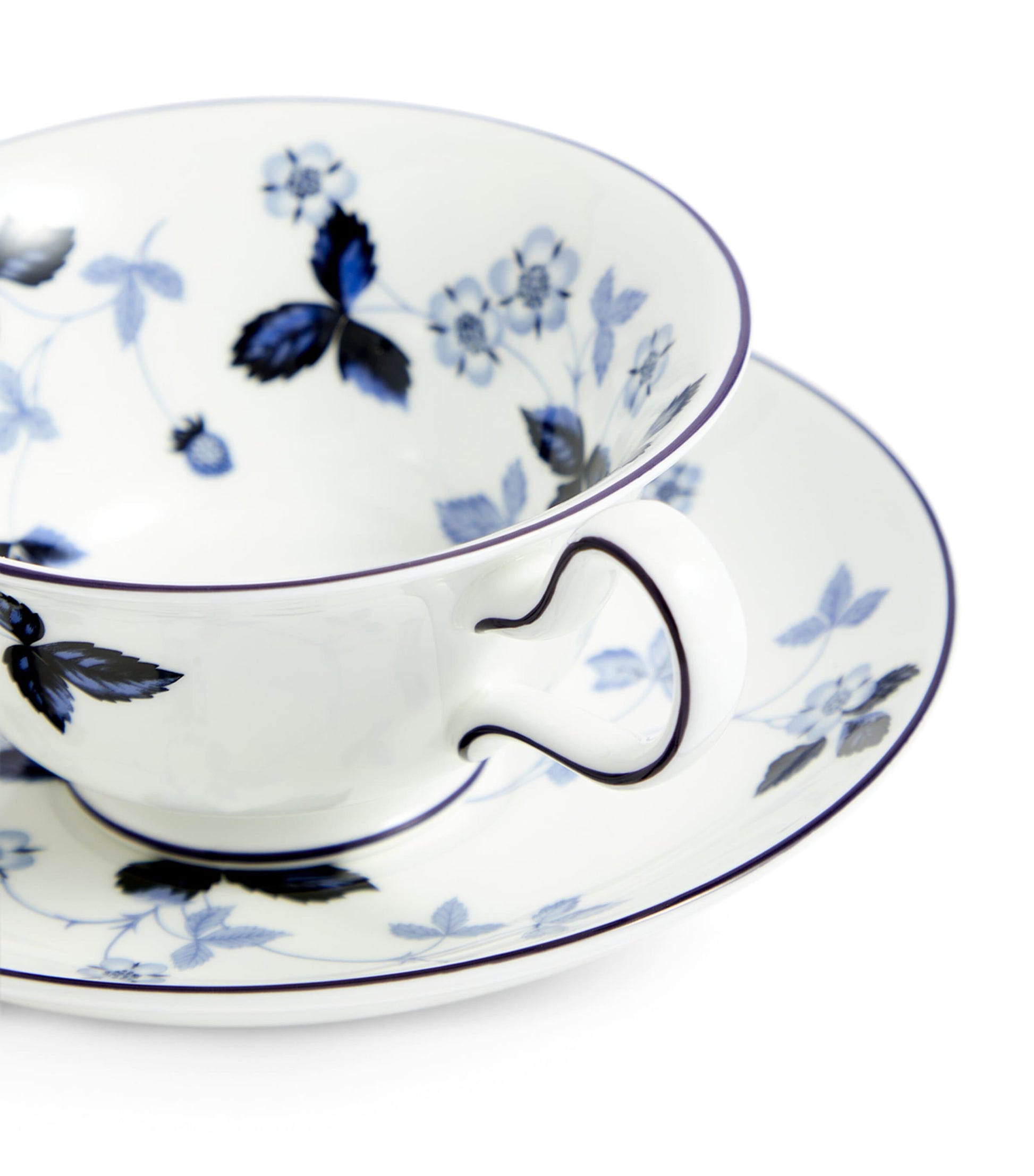 Wild Strawberry Inky Blue Teacup and Saucer