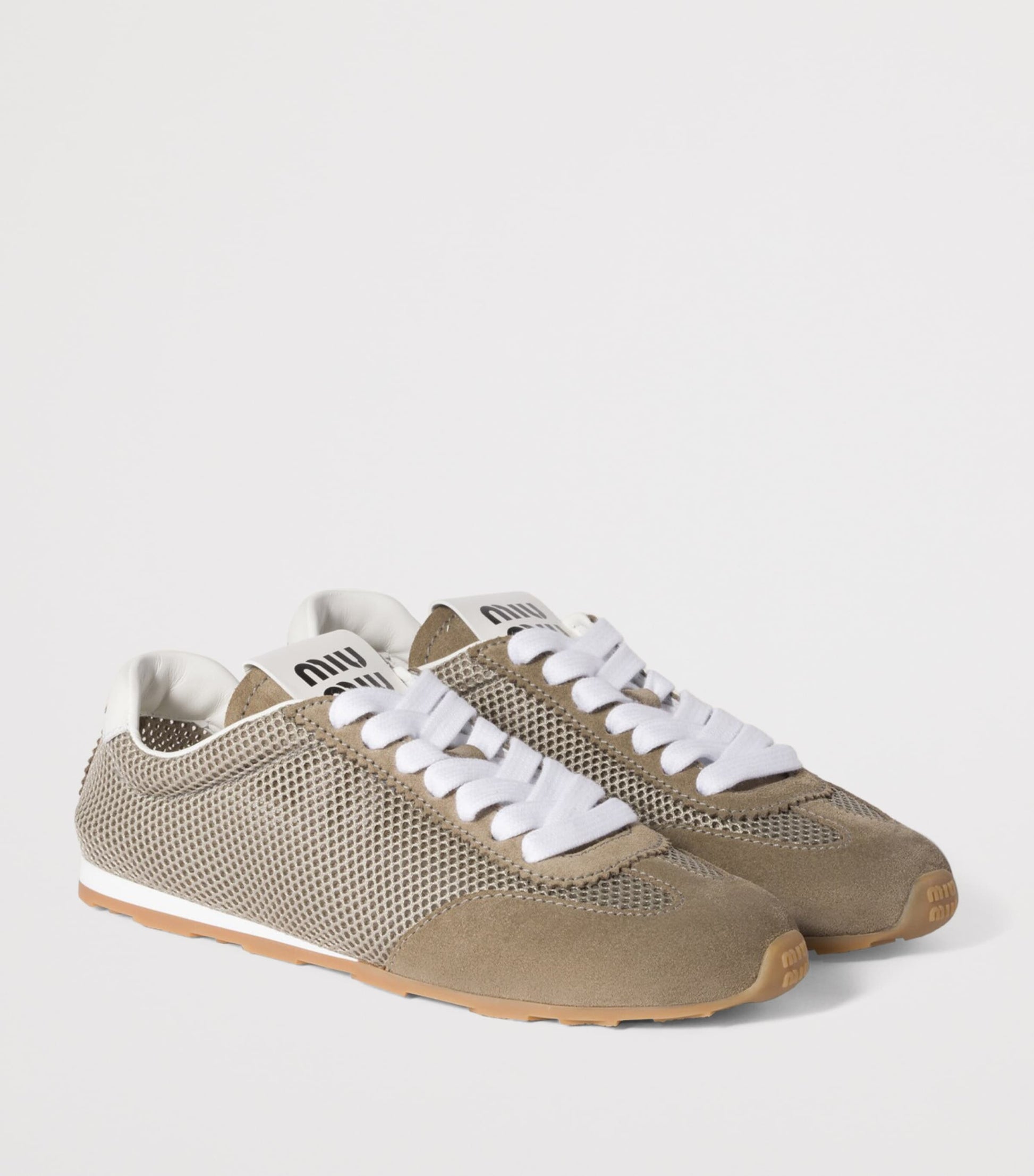 Miu Miu Grey Suede and Mesh Plume Sneakers