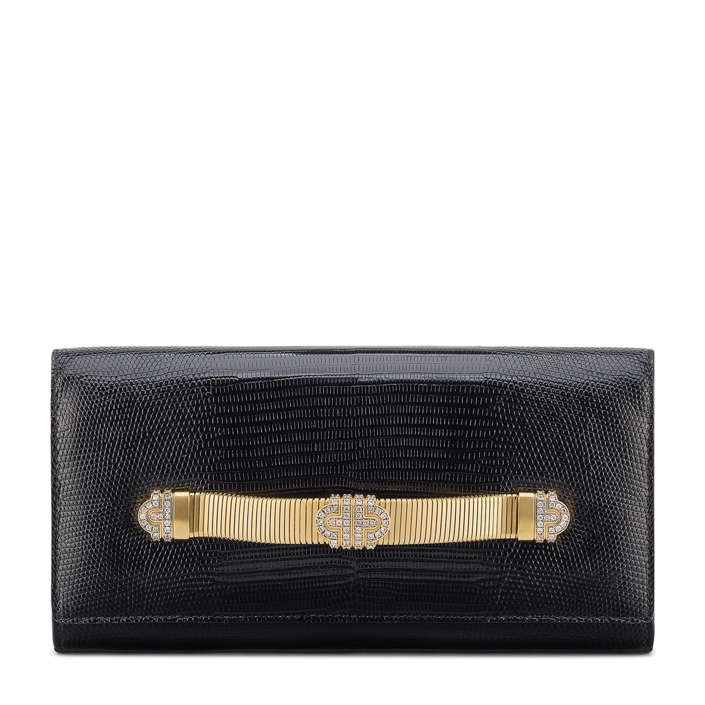 Bvlgari Black Lizard Leather Tubogas Clutch Bag