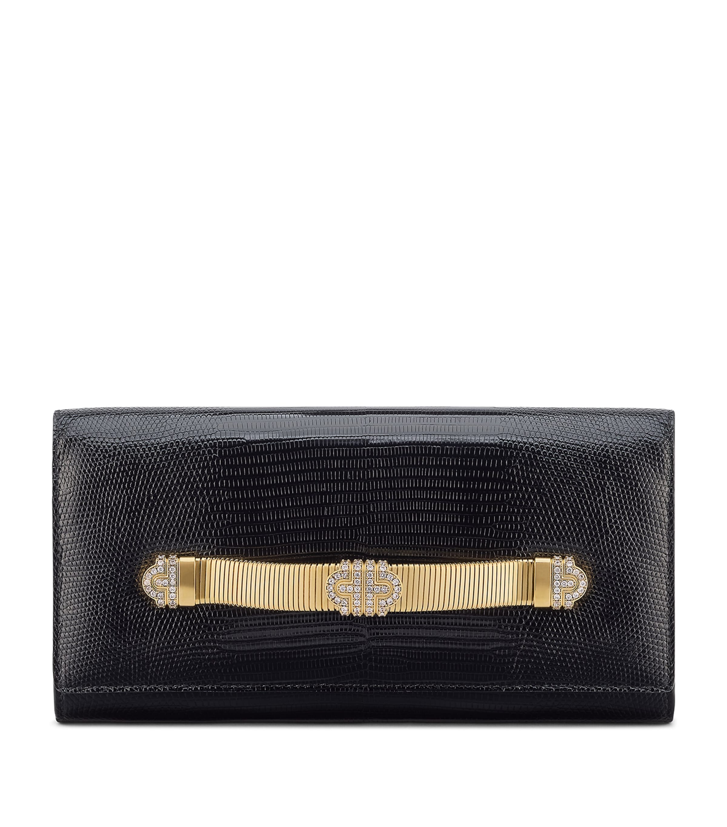 Bvlgari Black Lizard Leather Tubogas Clutch Bag