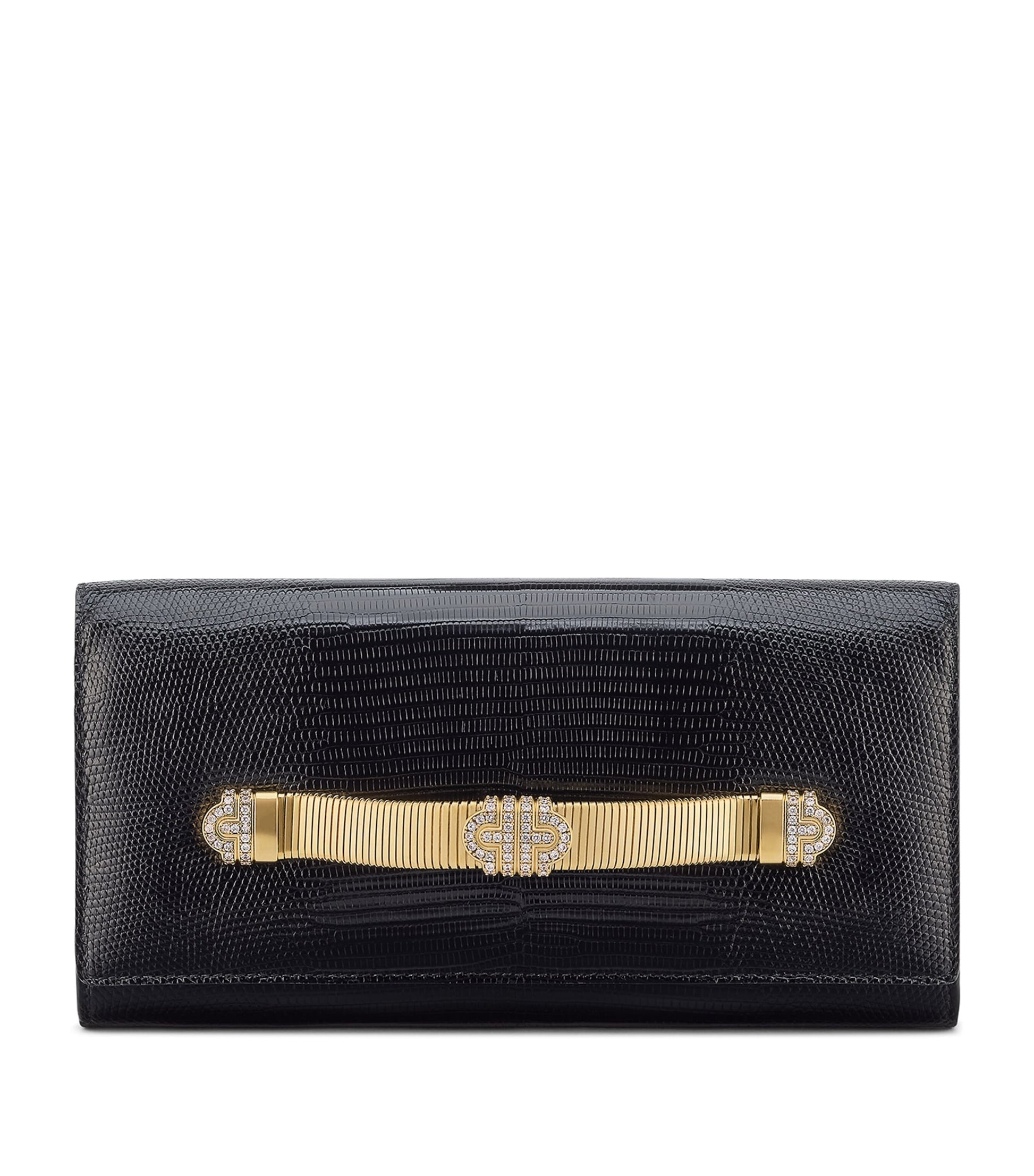 Bvlgari Black Lizard Leather Tubogas Clutch Bag