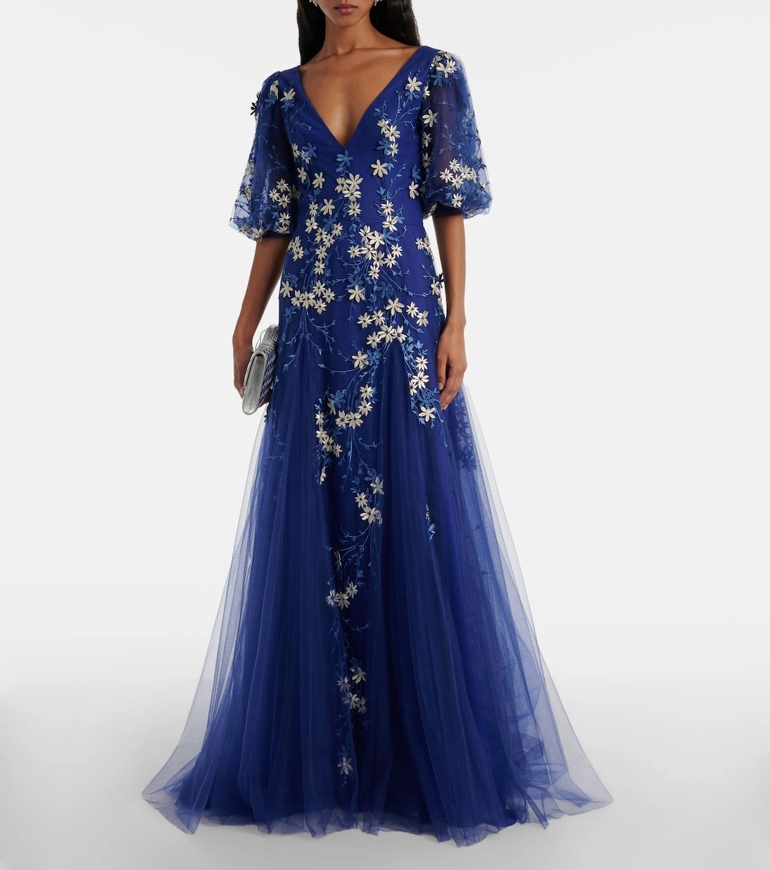 Costarellos - Floral-appliqué tulle gown