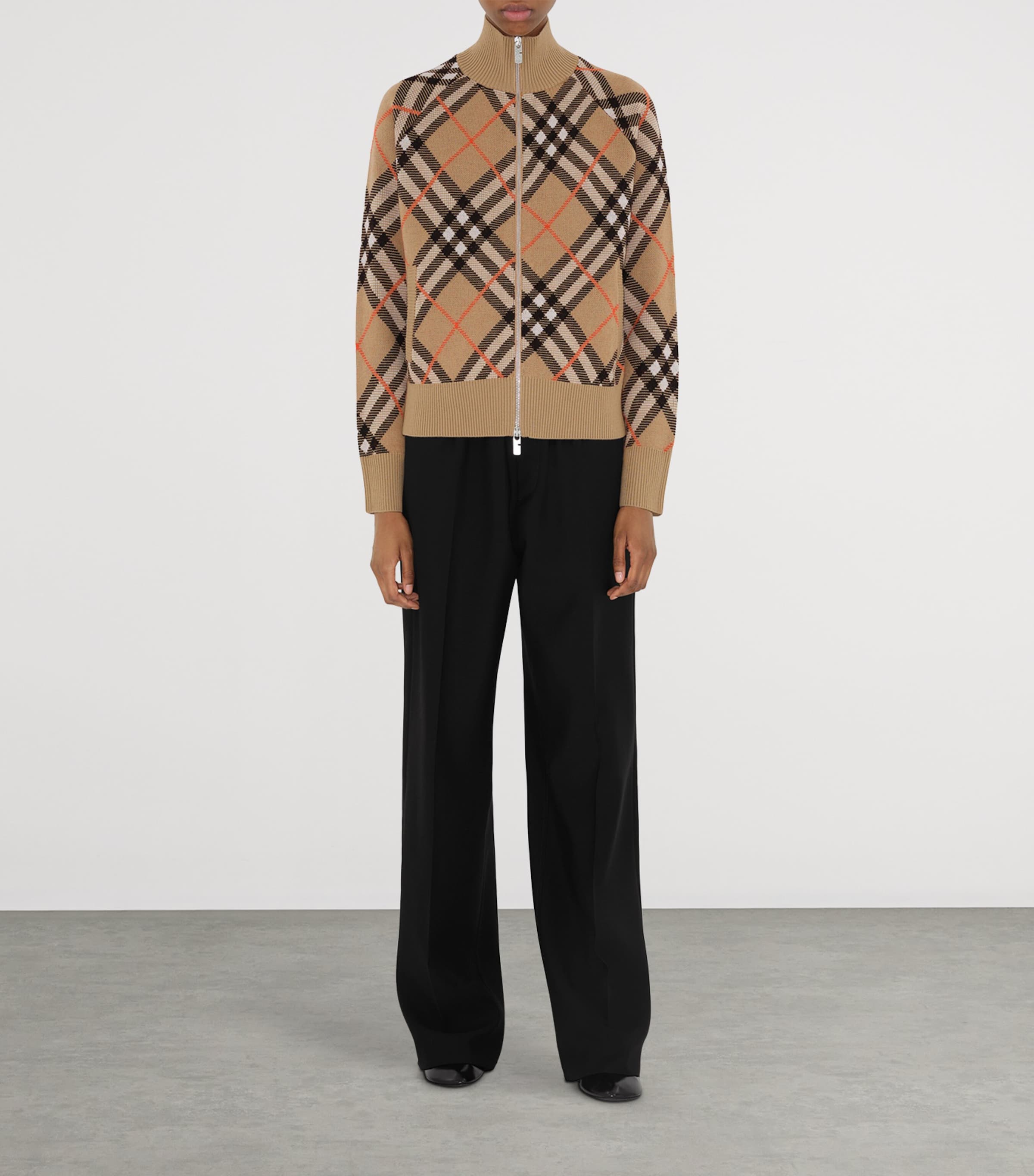 Burberry Beige Wool-Blend Check Track Jacket