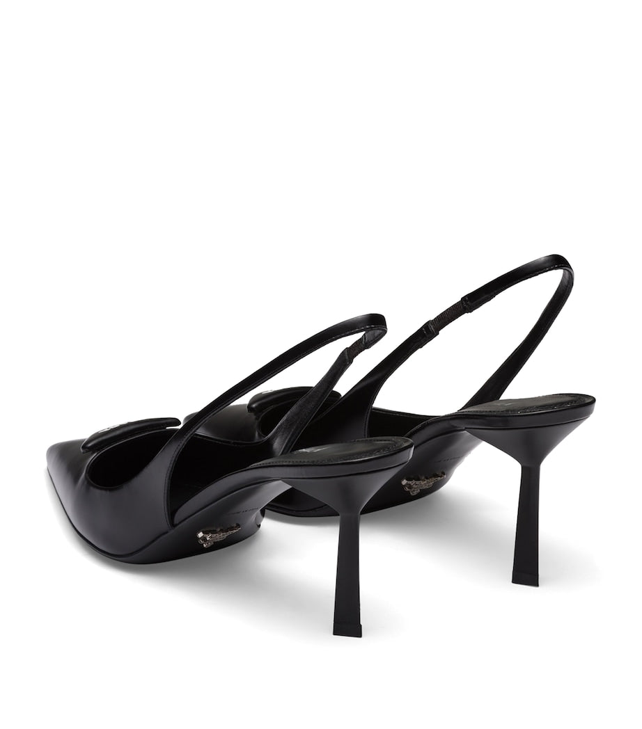 Prada Black Brushed Leather Slingback Pumps 75