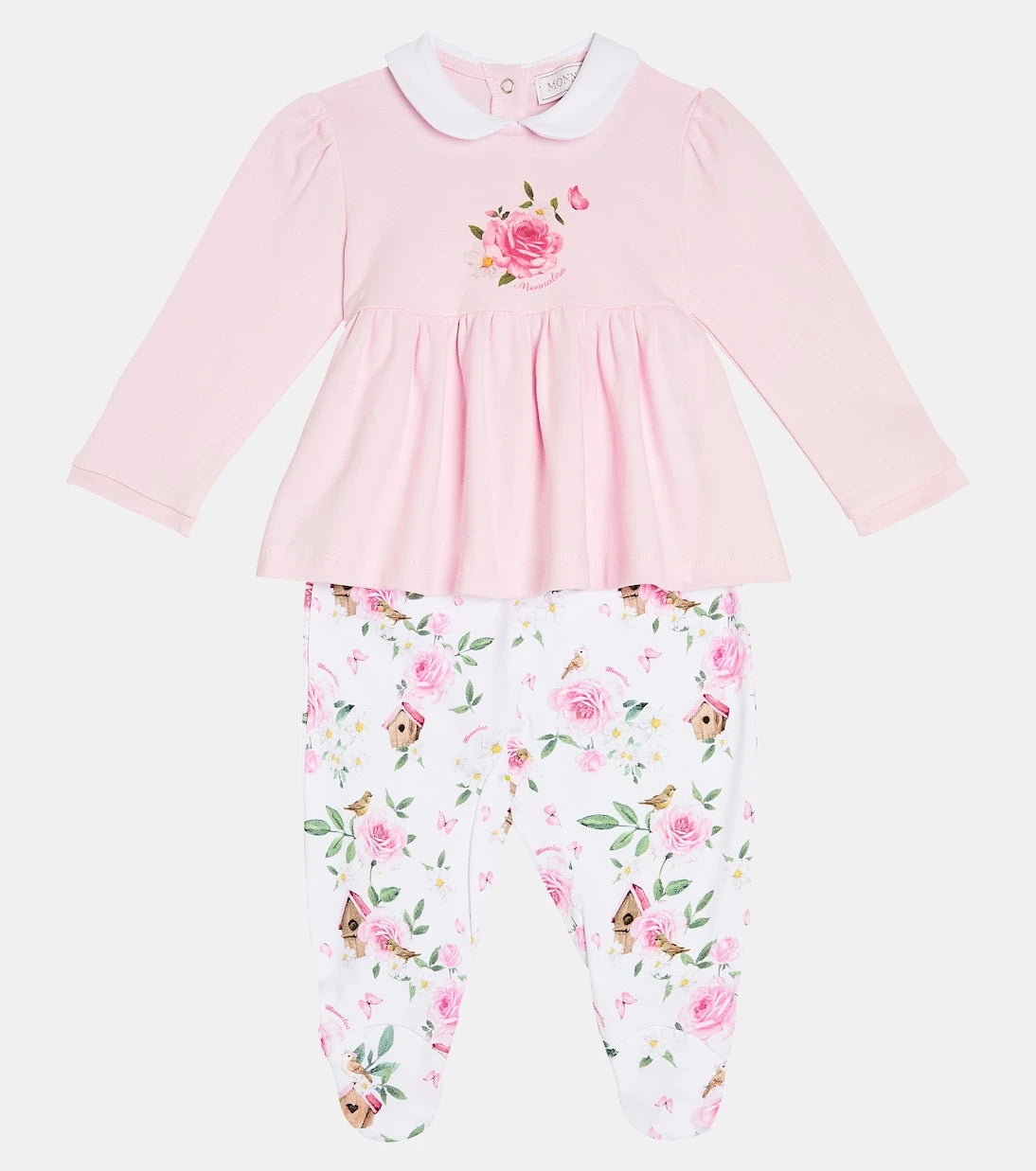 Monnalisa - Baby floral top and footed pants set