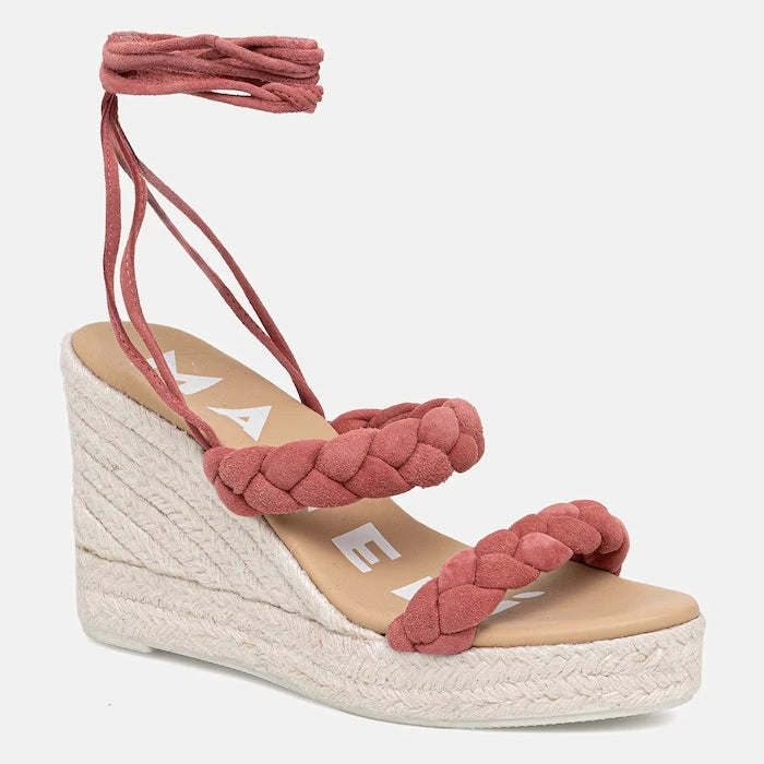 Manebi Süet Eğik Platformlu İki Örgülü Bant Wedge Espadrilles