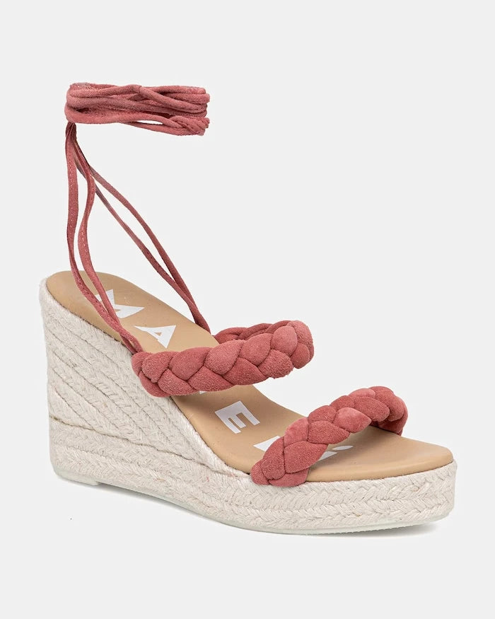 Manebi сандали със скосена пларформа от велур Two Braided Bands Wedge Espadrilles