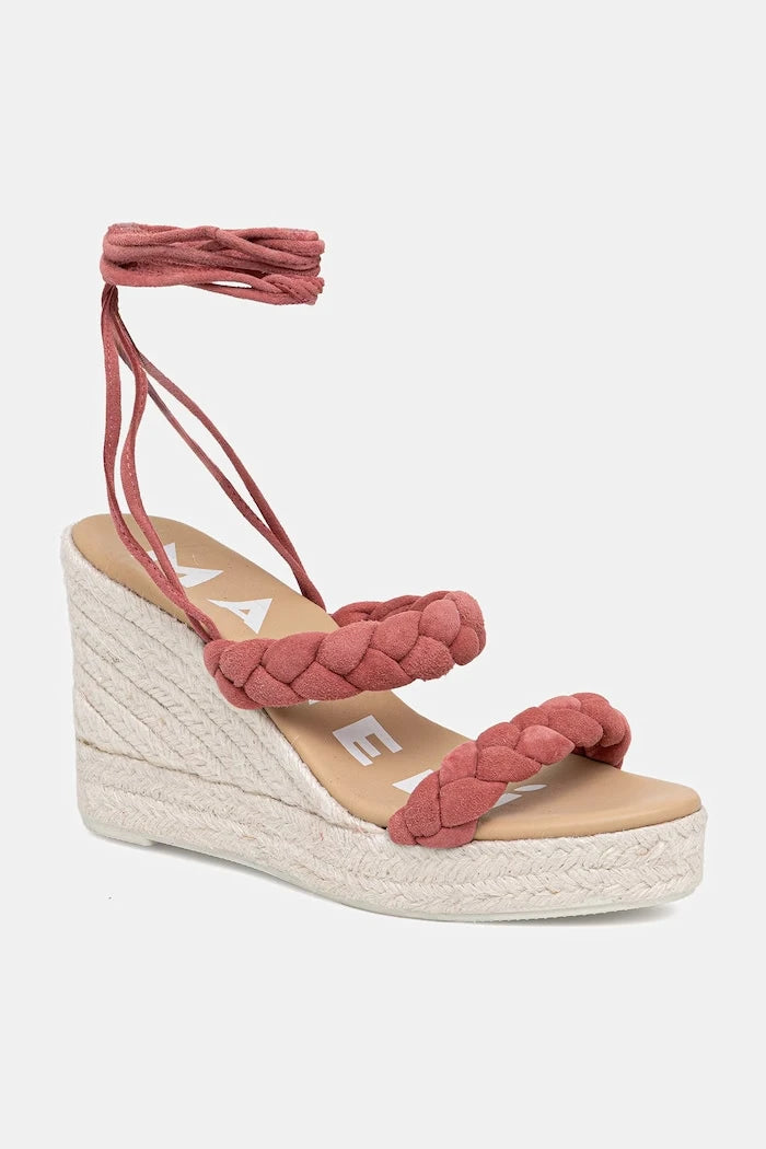 Manebi Süet Eğik Platformlu İki Örgülü Bant Wedge Espadrilles