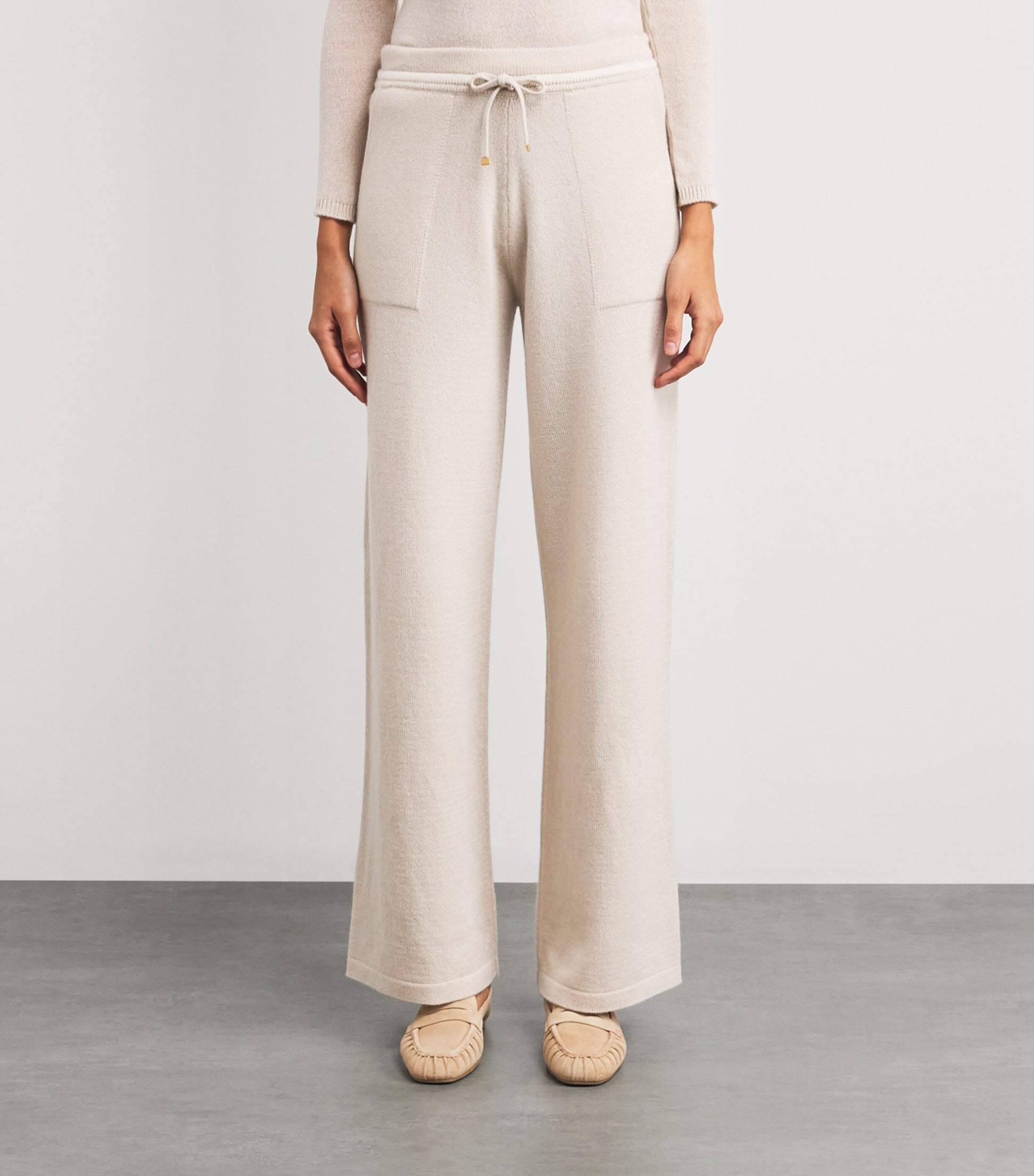 Eleventy Beige Cashmere Wide-Leg Trousers