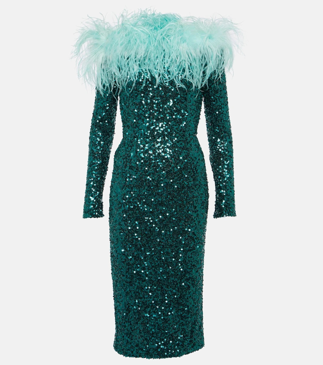 Dolce&Gabbana - Feather-trimmed sequined midi dress