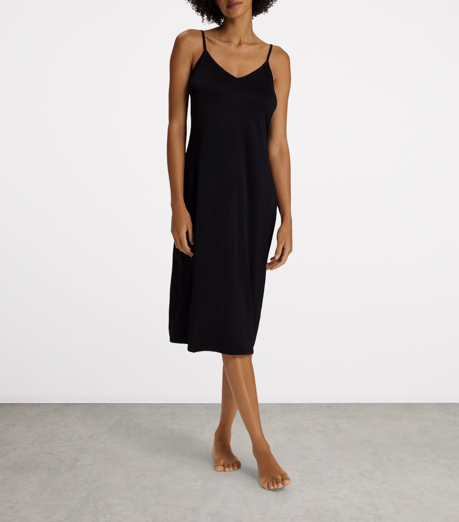 Hanro Black Stretch-Satin Deluxe Slip Dress