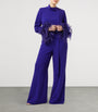 Marina Rinaldi Purple Feather-Trim Jumpsuit