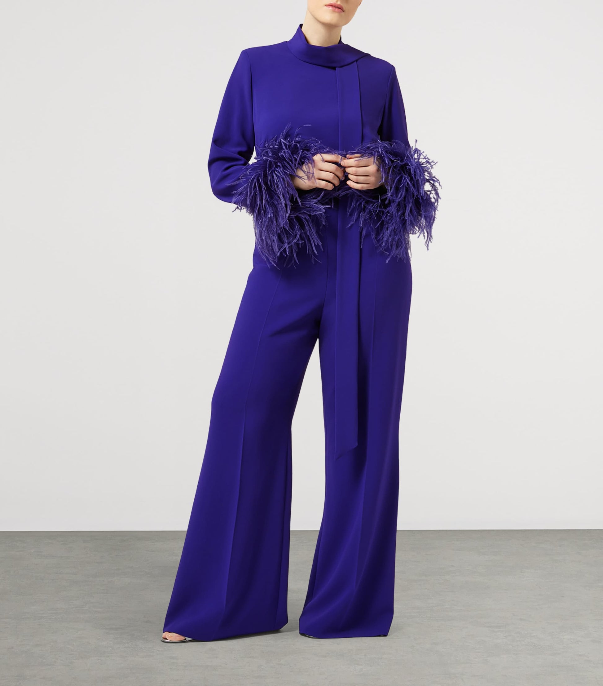 Marina Rinaldi Purple Feather-Trim Jumpsuit