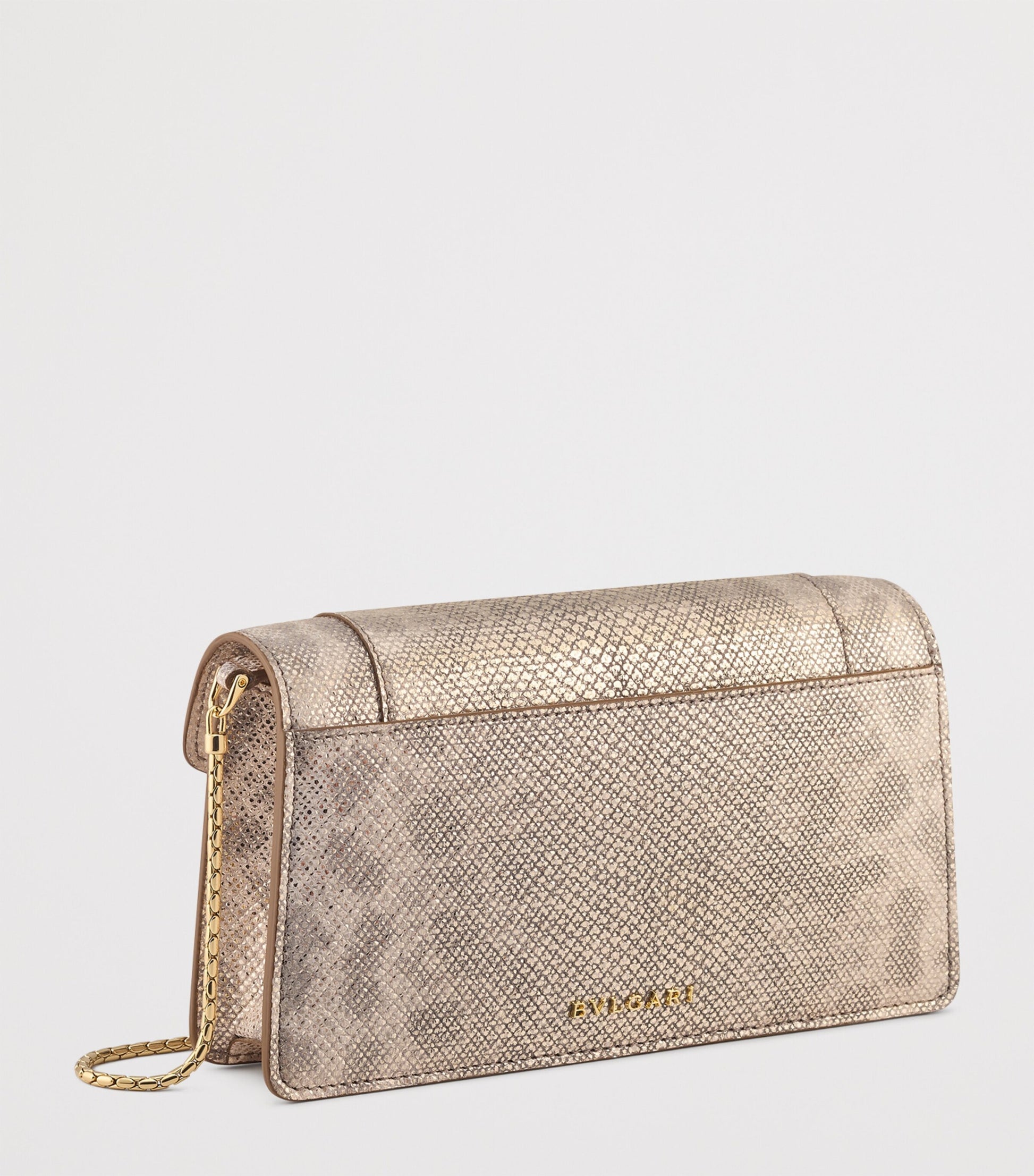 Beige Karung Leather Serpenti Forever Chain Pochette