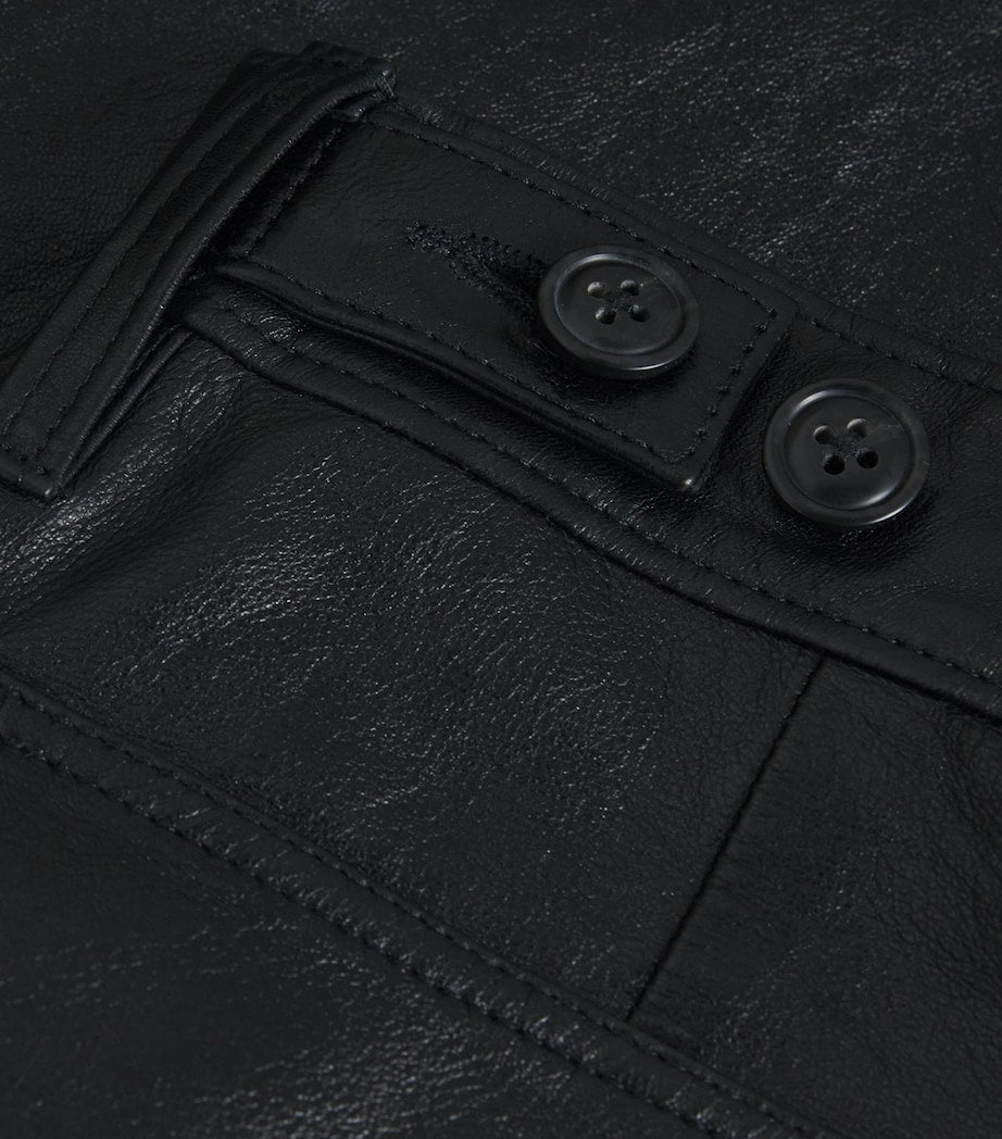 Black Lambskin Wide-Leg Trousers