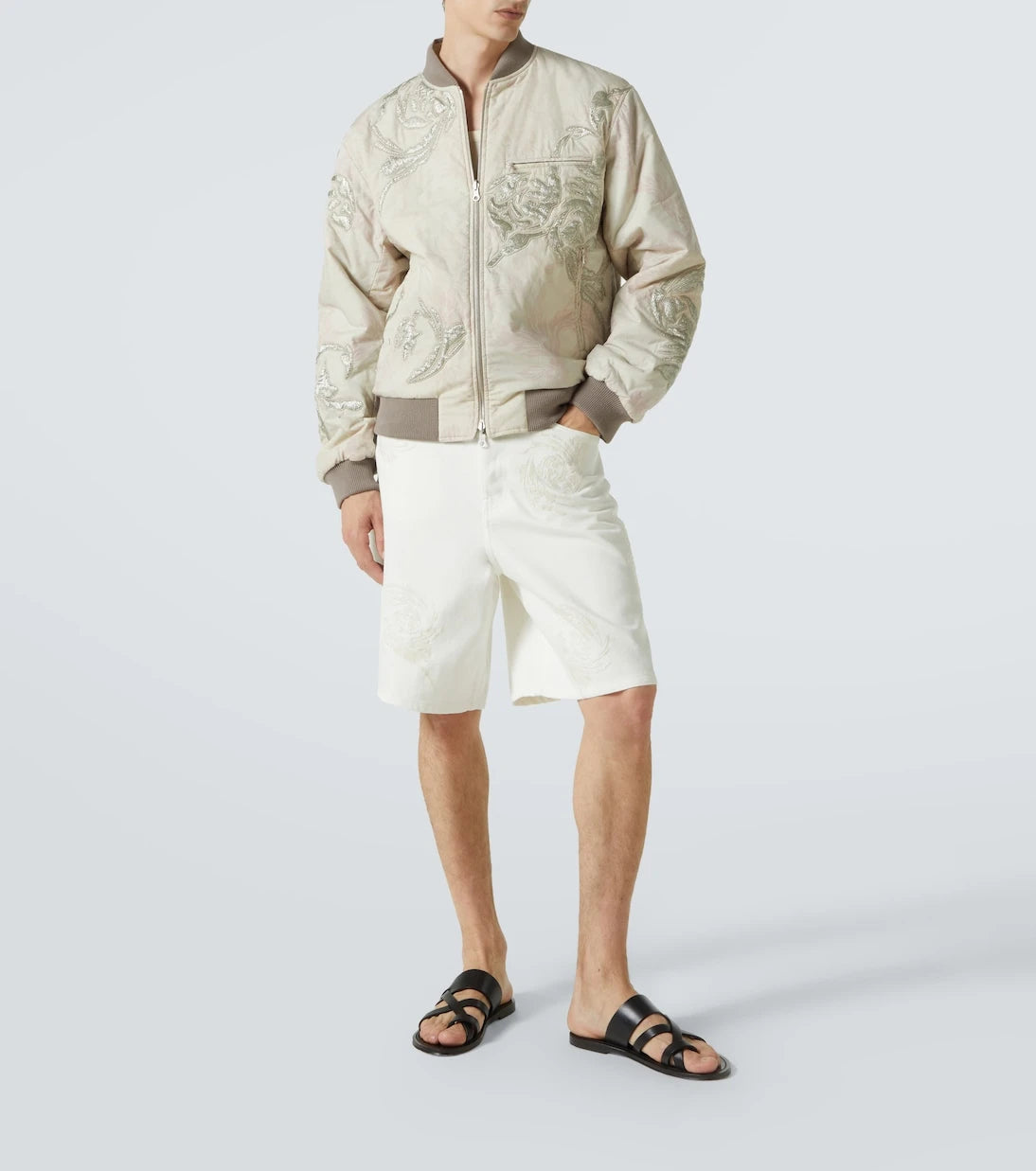 Dries Van Noten - Embroidered denim Bermuda shorts