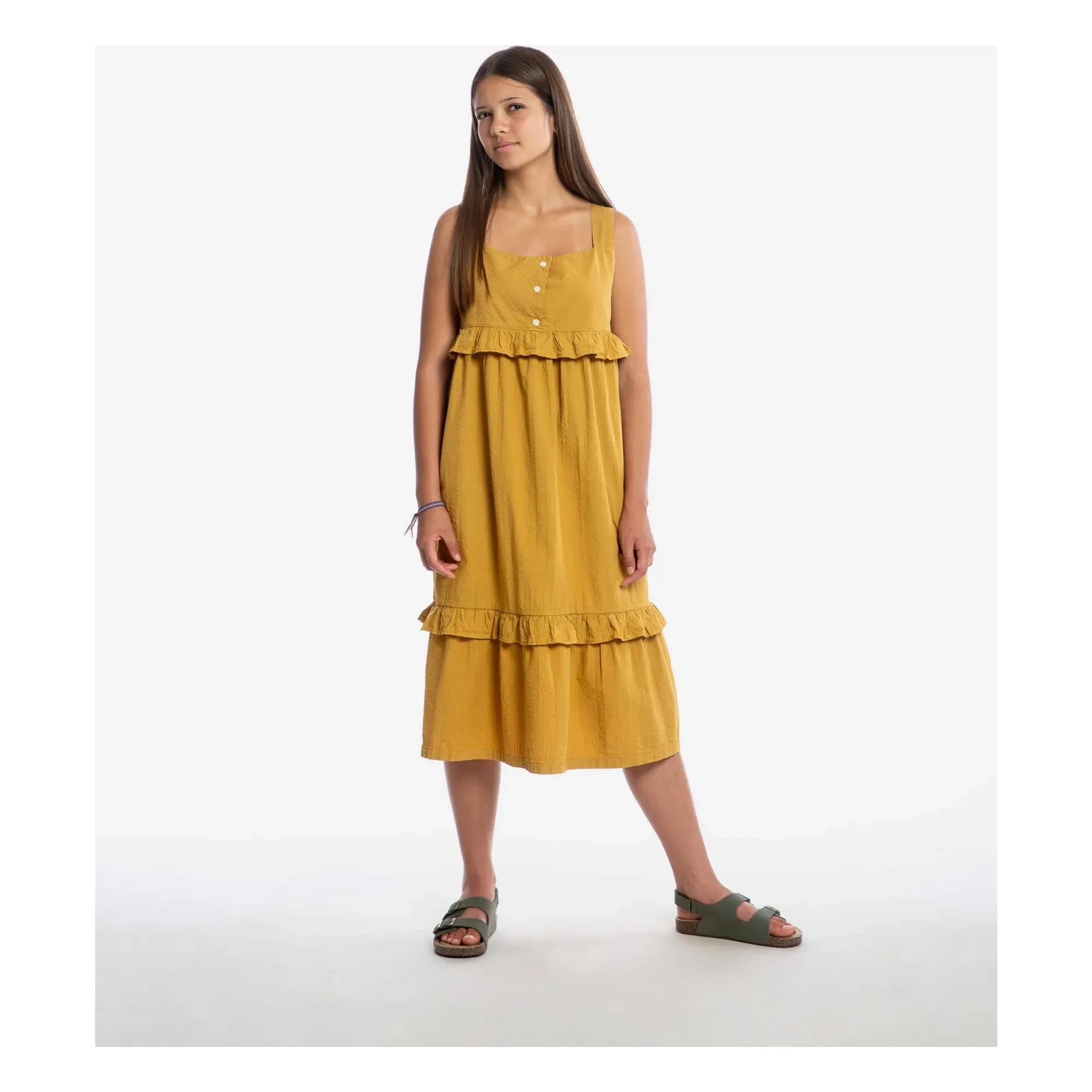 Matona - Mi-Long Frill Dress Organic Cotton | Mustard