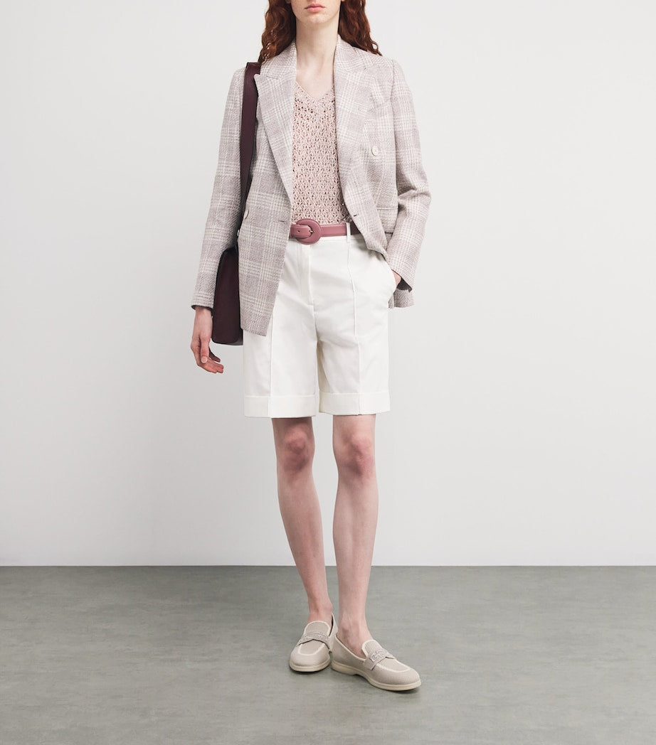 Cotton-Blend Darted Shorts BIANCO