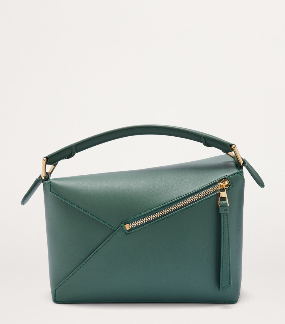 LOEWE Green Small Leather Puzzle Edge Top-Handle Bag