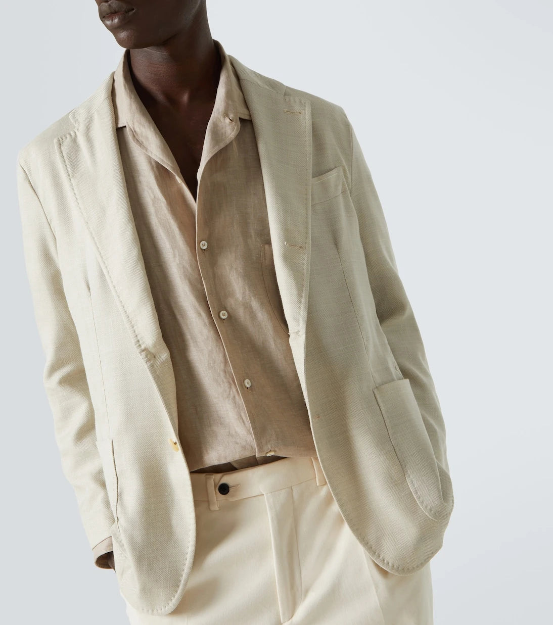 Rubinacci - Herringbone wool, silk, and linen blazer