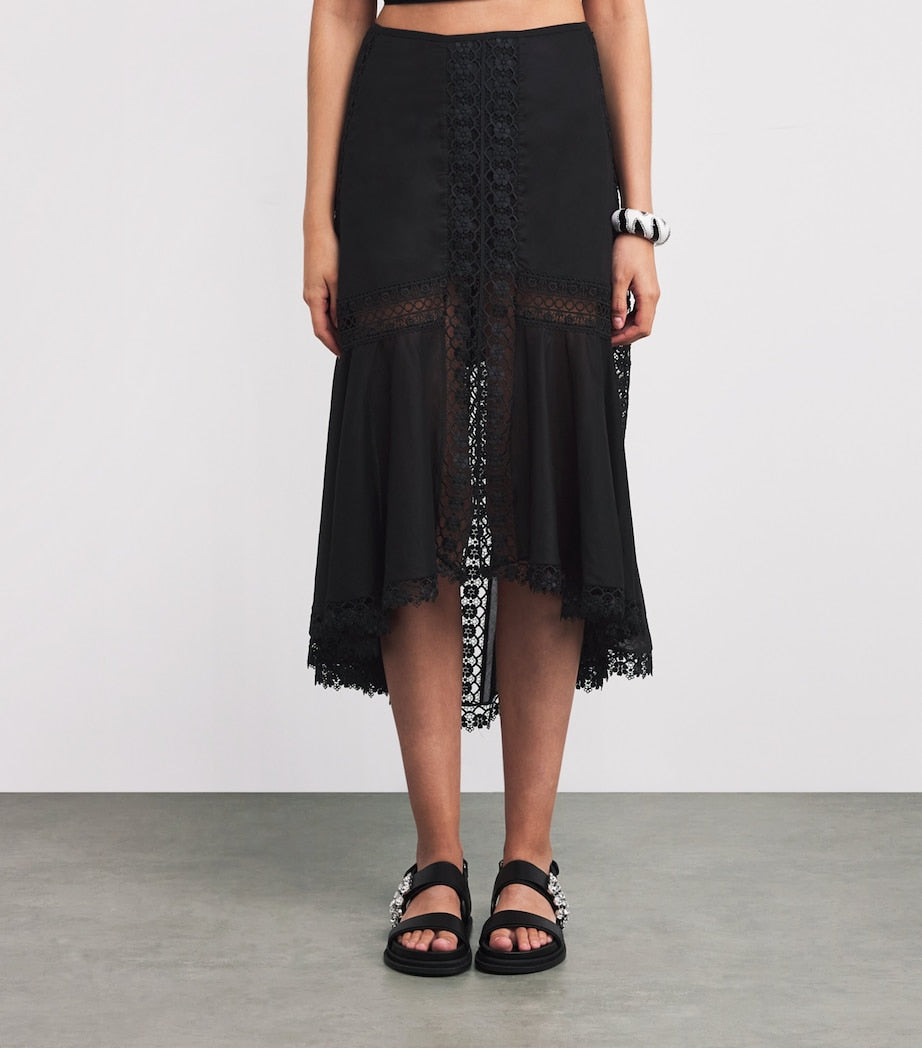 Charo Ruiz Ibiza Green Broderie-Trim Clair Midi Skirt