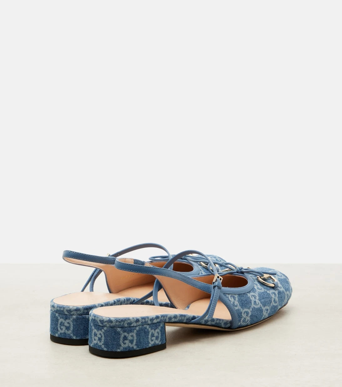 Gucci - Gucci Horsebit GG denim slingback pumps