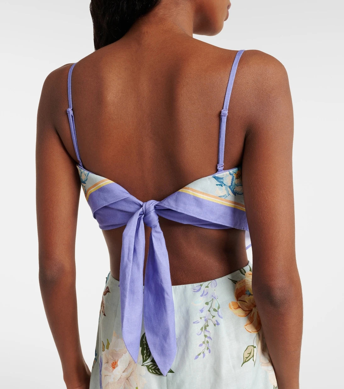 Self-Portrait - Floral linen and cotton crop top
