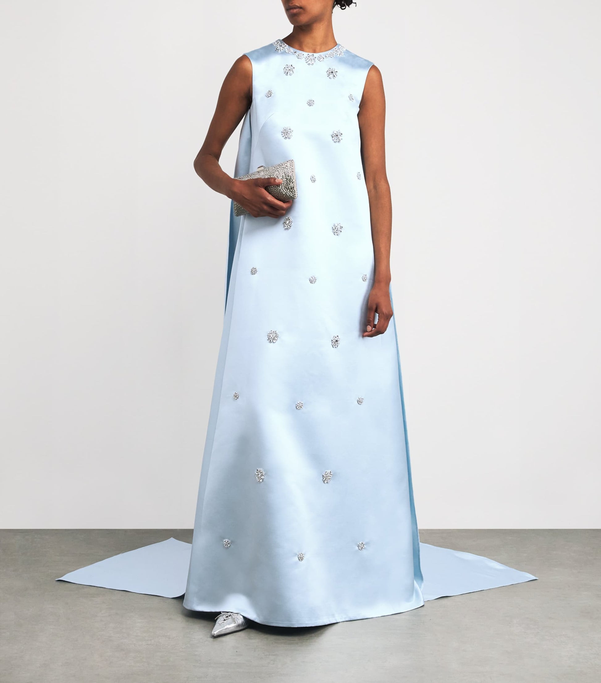 Huishan Zhang Blue Satin Embellished Amoret Gown